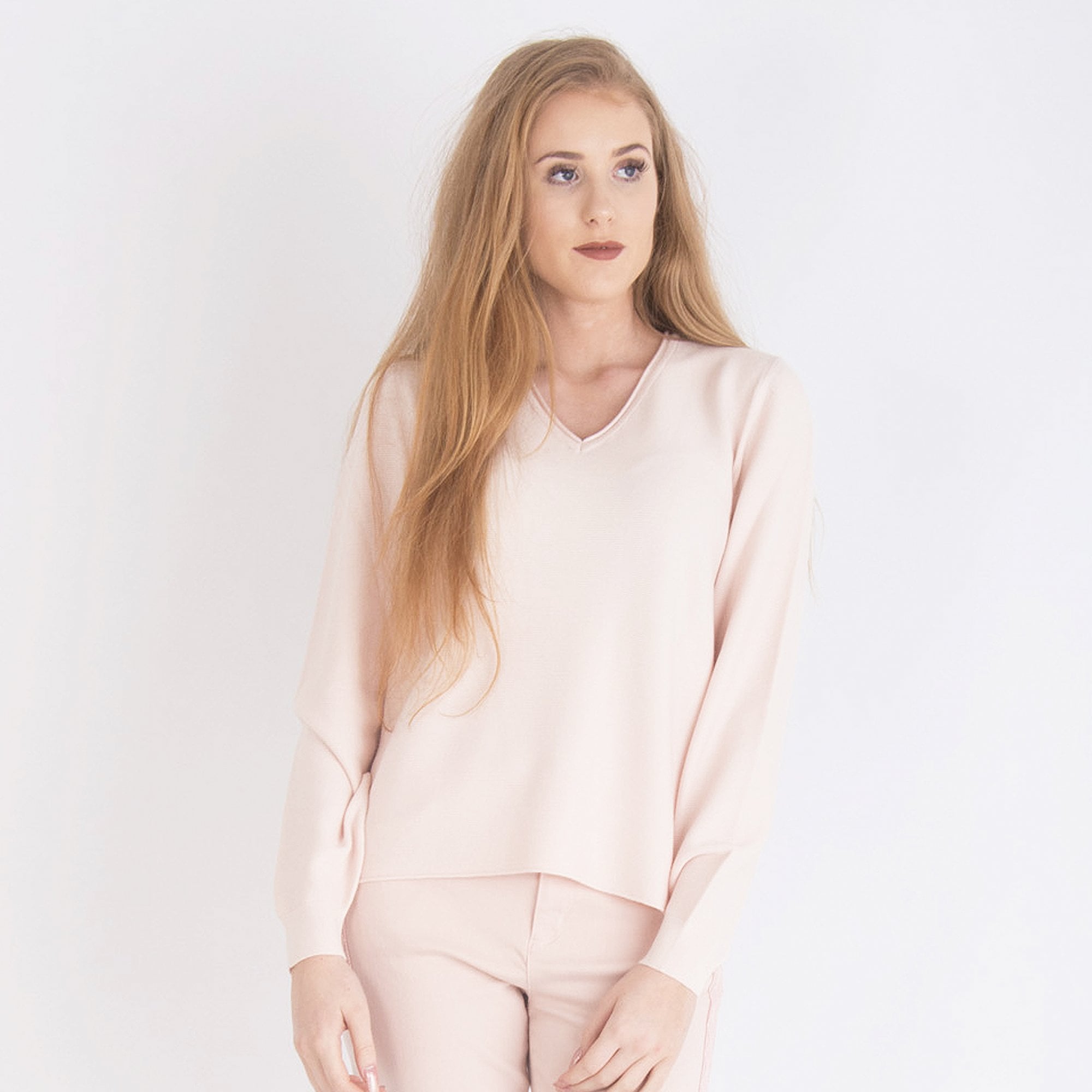 Riani V Neck Stretch Fitted Jumper Blush
