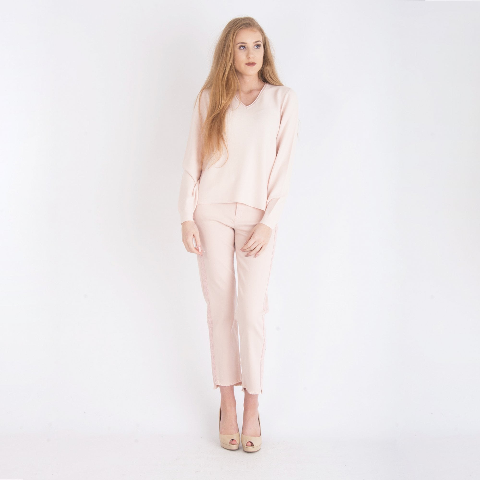 Riani V Neck Stretch Fitted Jumper Blush