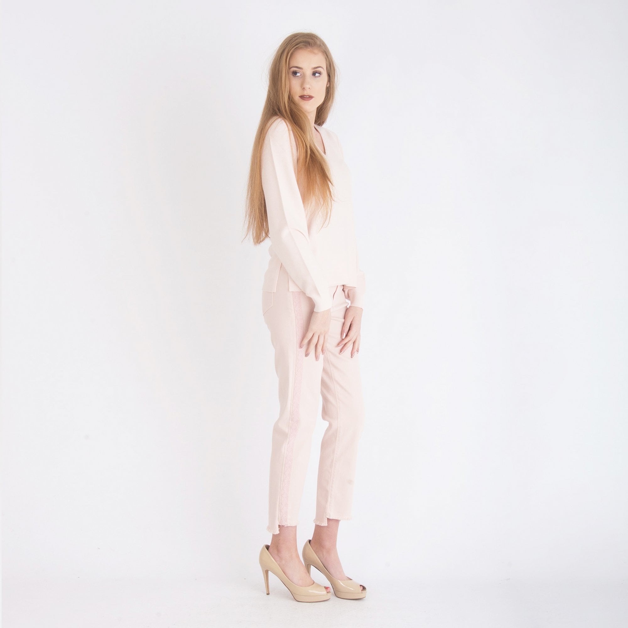 Riani V Neck Stretch Fitted Jumper Blush