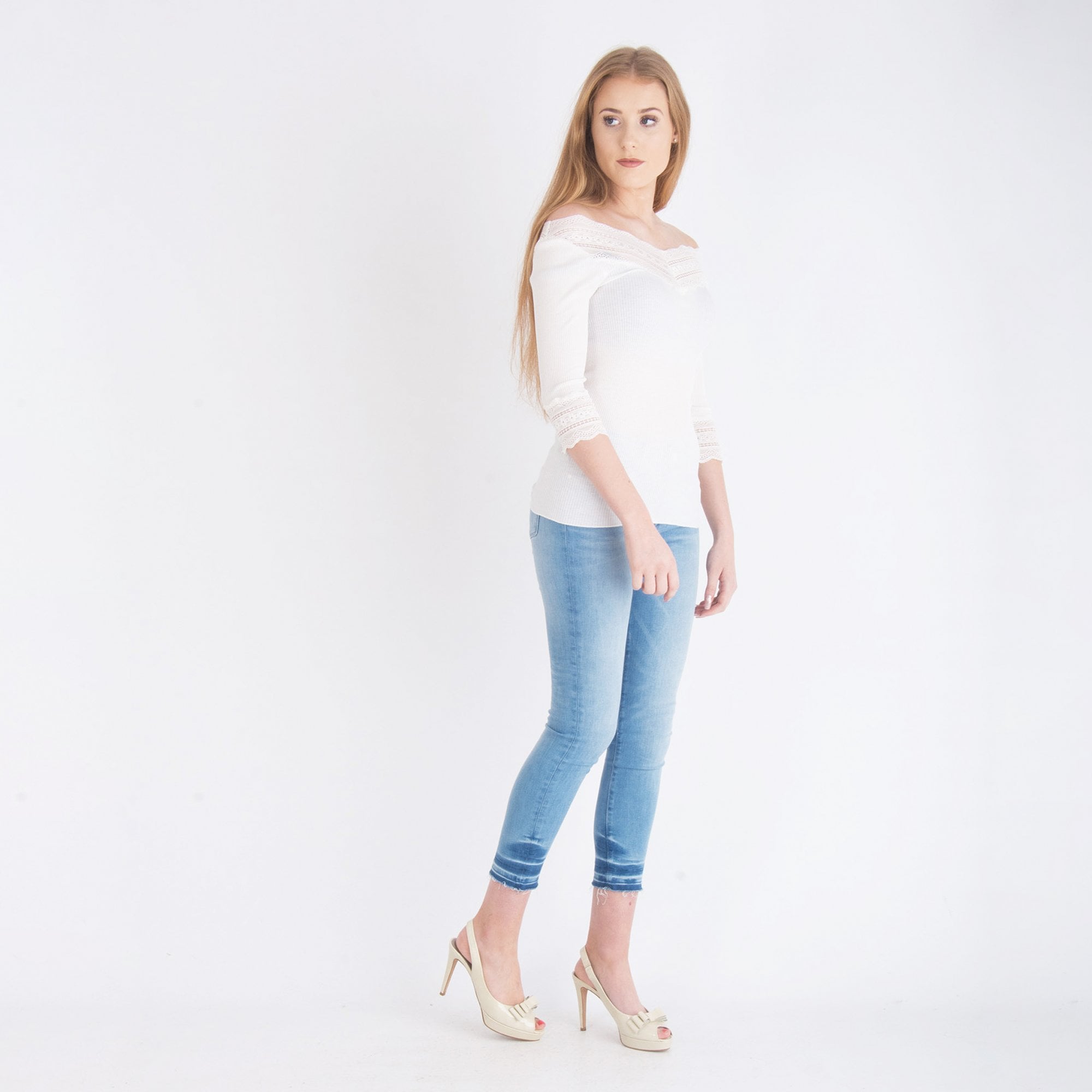 Rosemunde Silk Top With Lace Hem Off White