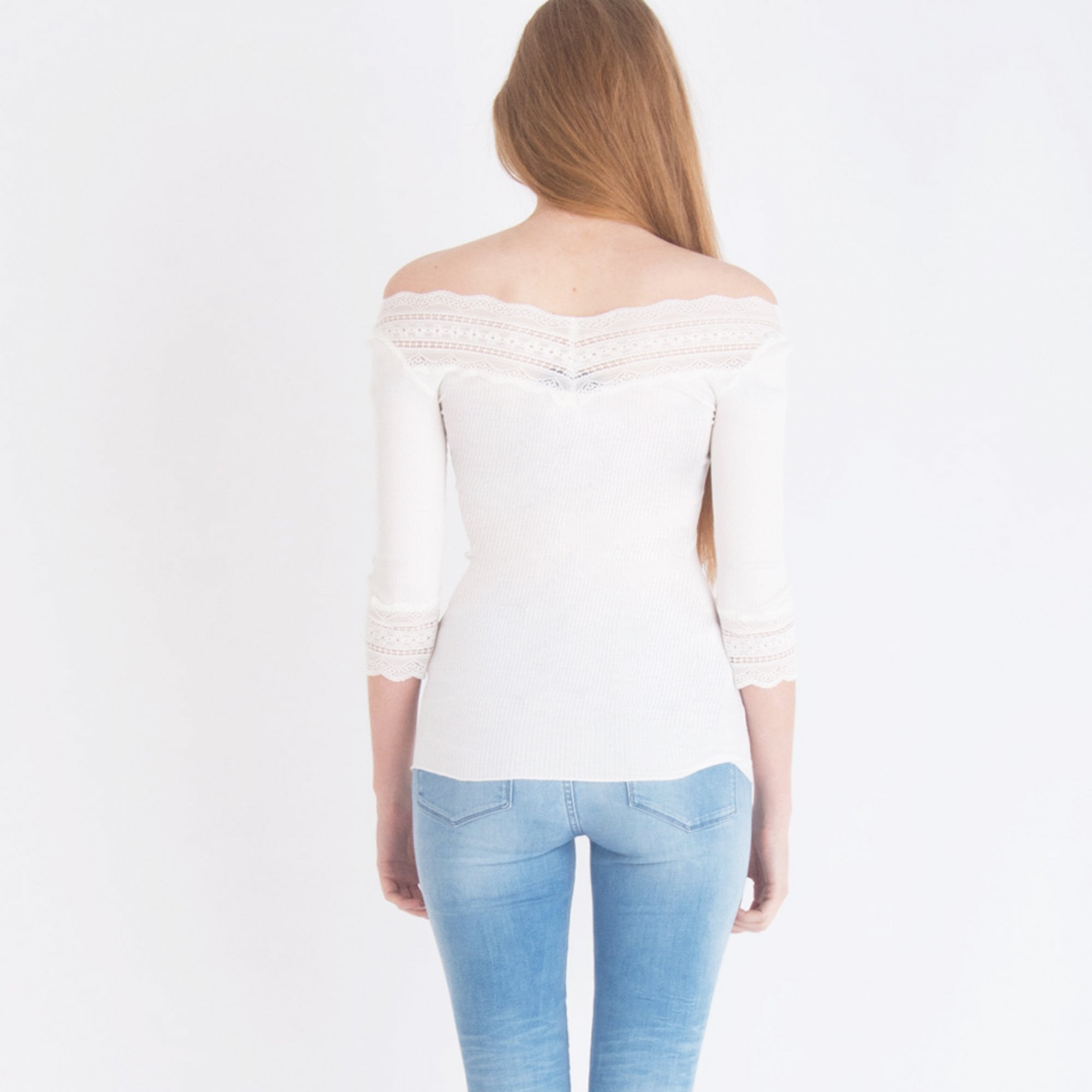 Rosemunde Silk Top With Lace Hem Off White