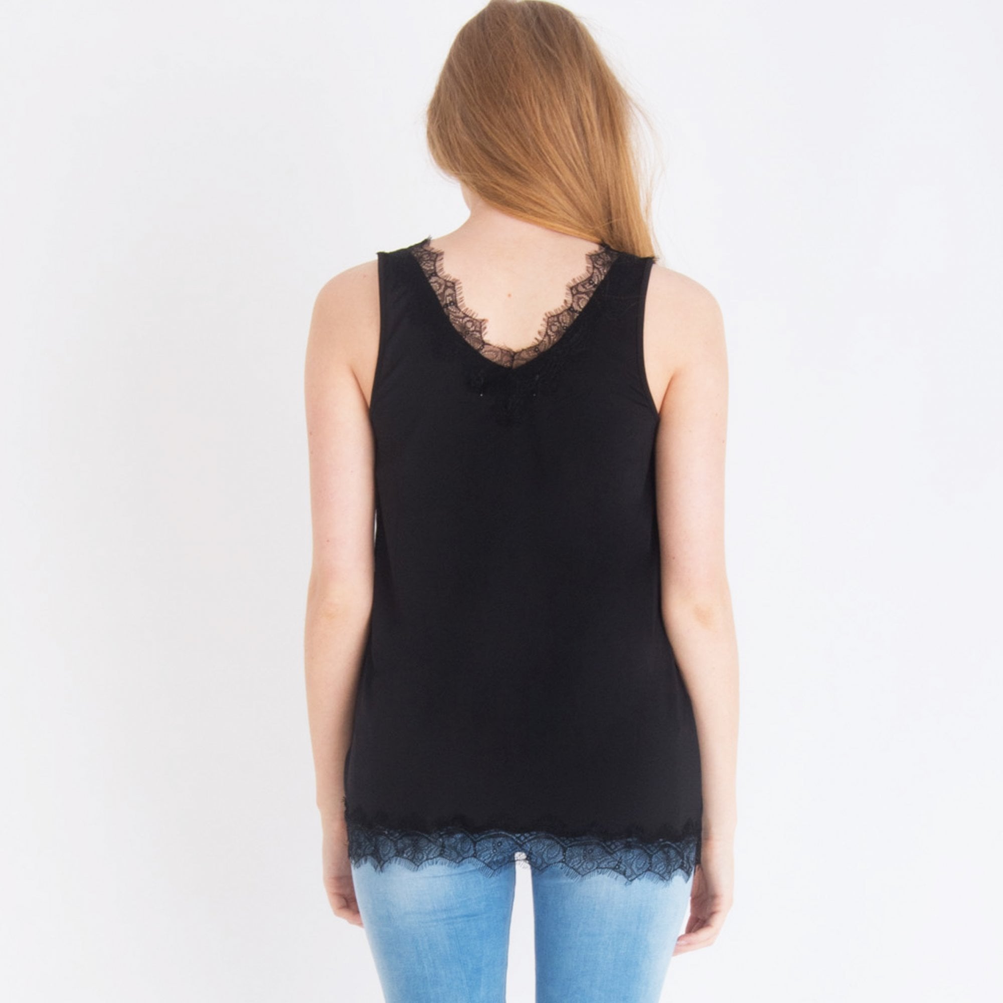 Rosemunde A Line Lace Edge Silk Cami Black