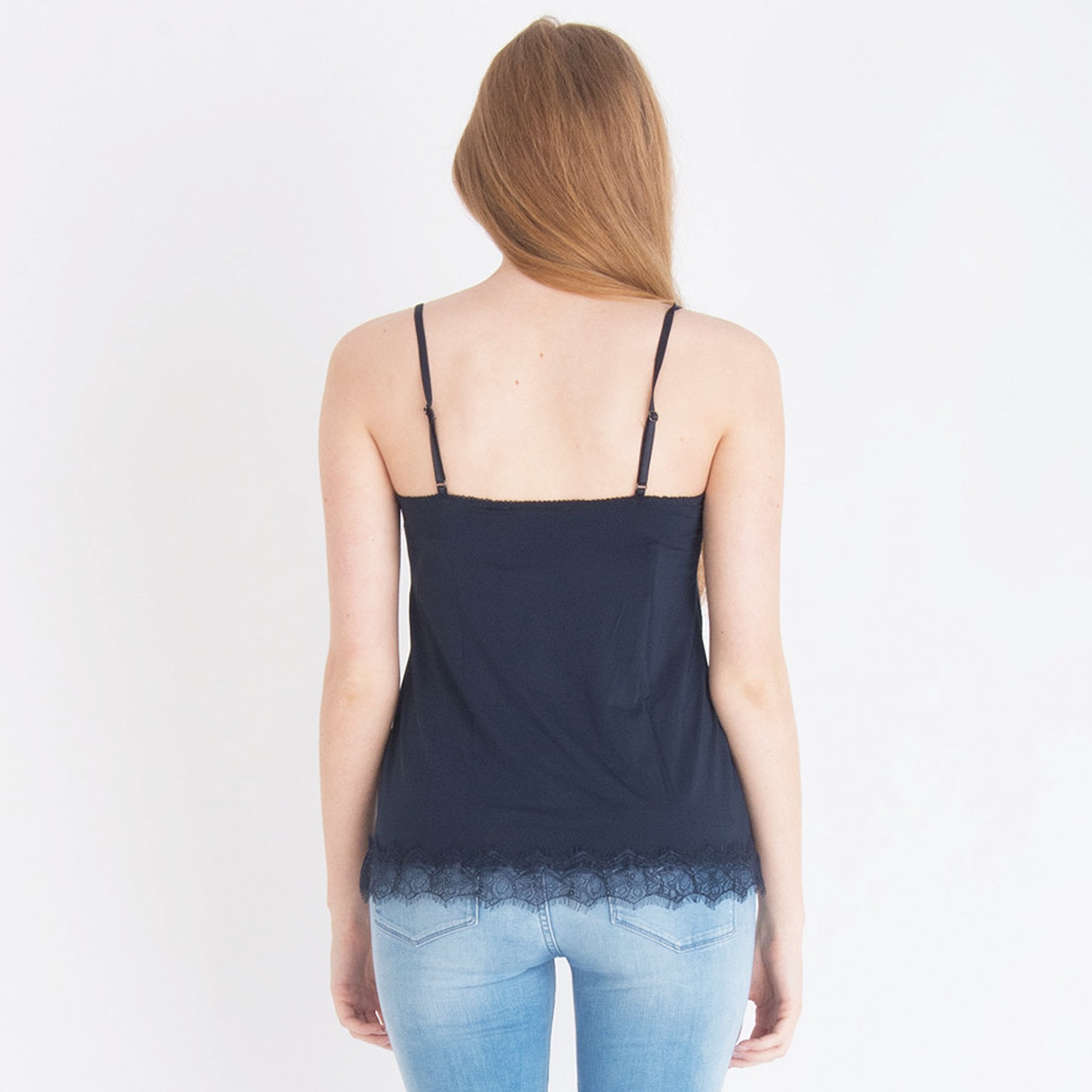 Rosemunde A Line Adjustable Strap Lace Trim Vest Navy