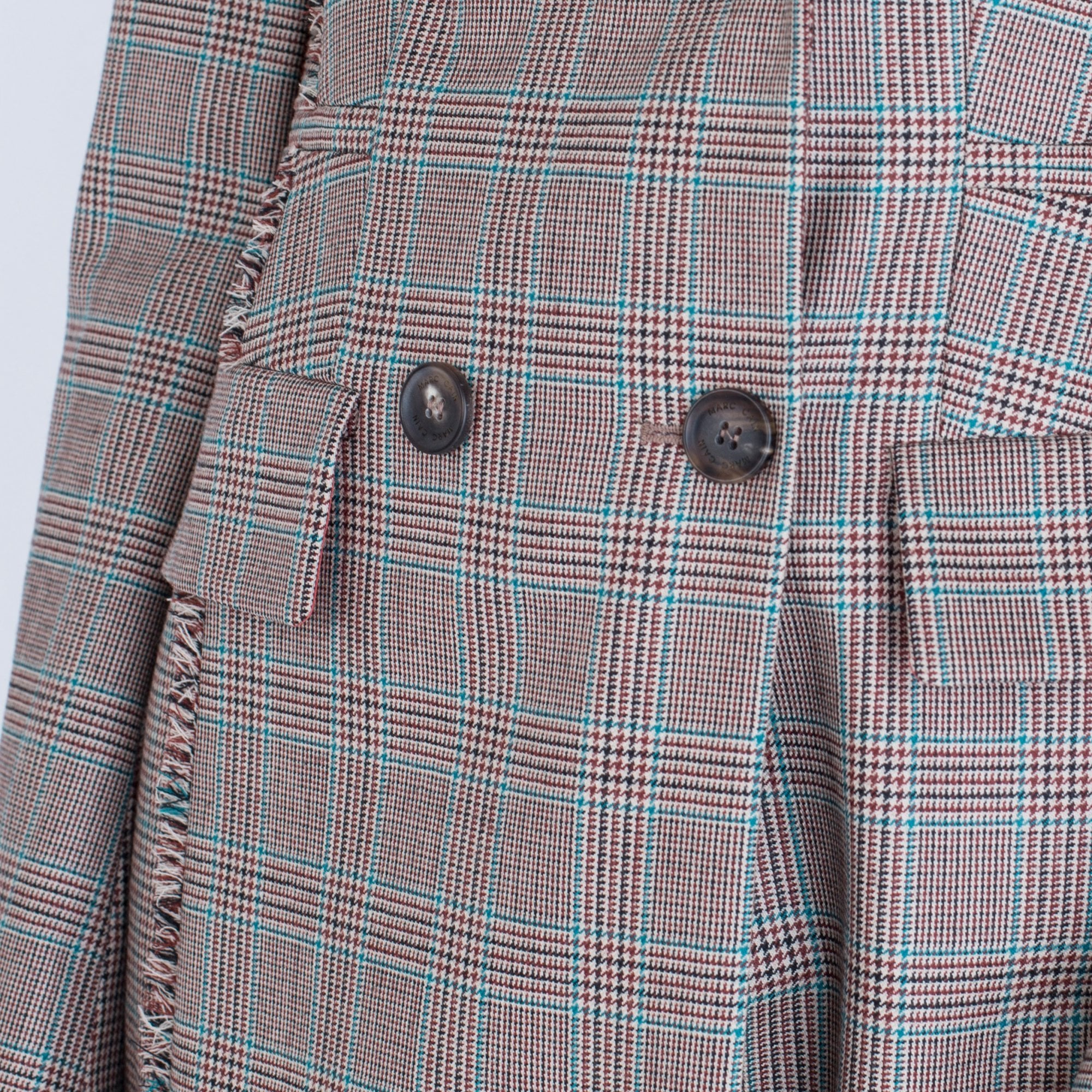 Marc Cain Check Double Breasted Fray Detail Jacket Beige