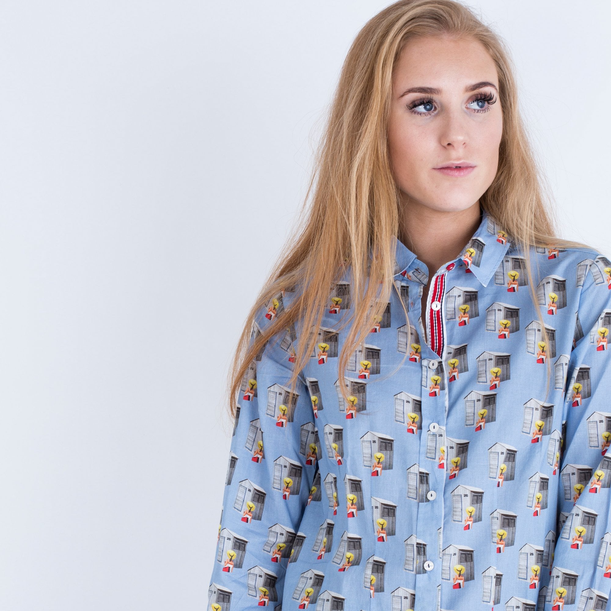 Milano Italy Beach Hut Print Shirt Blue