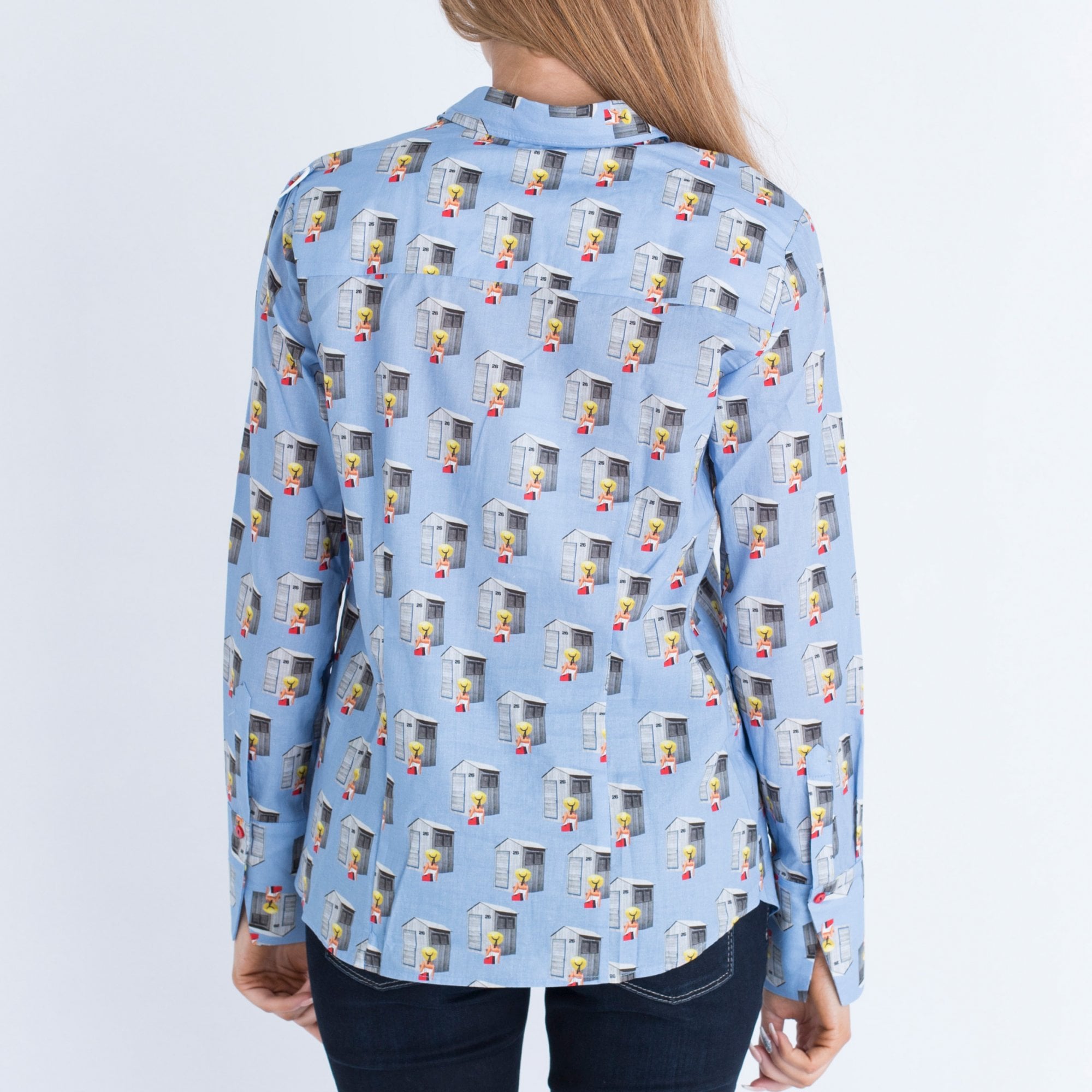 Milano Italy Beach Hut Print Shirt Blue