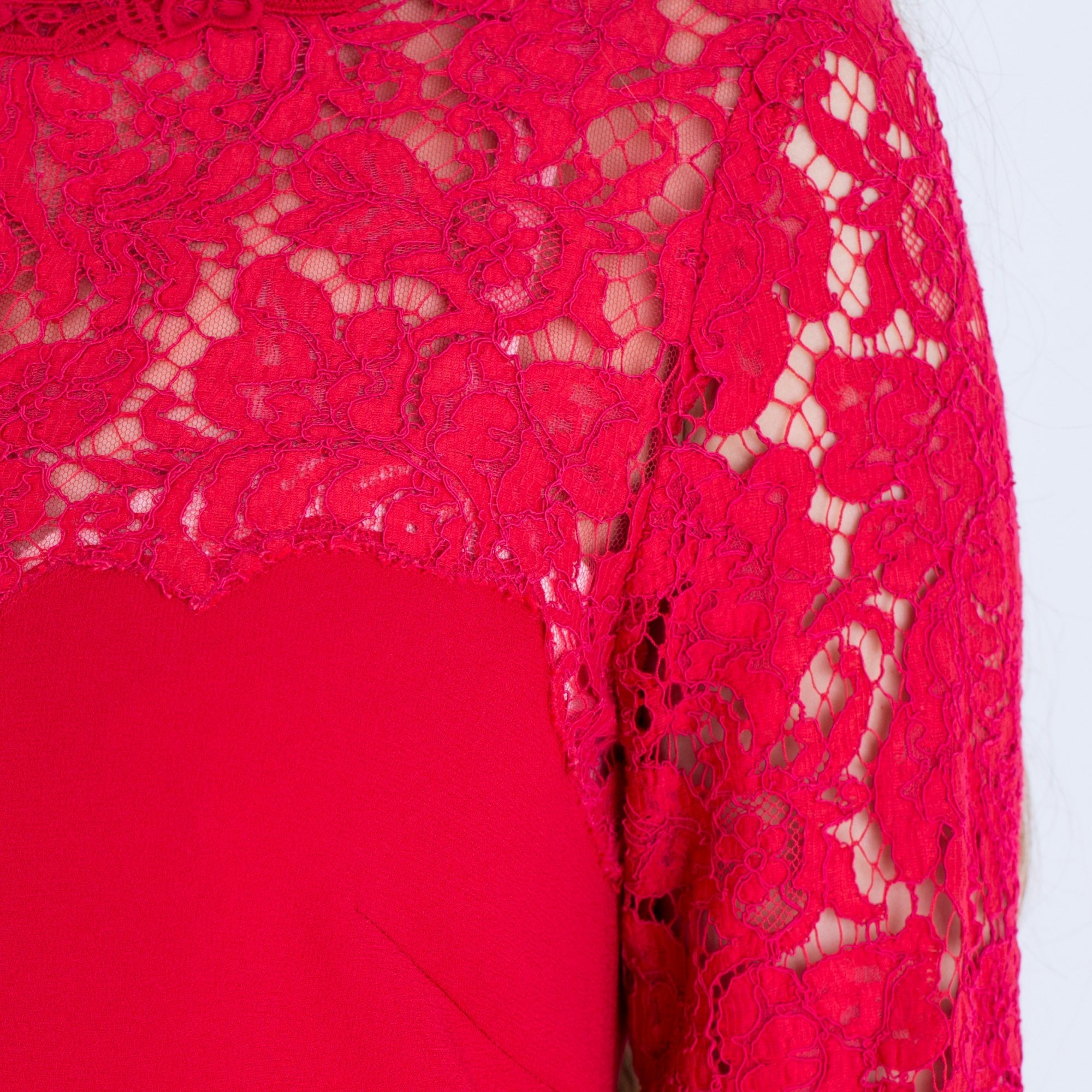 Marc Cain Round Neck Lace Overlay Dress Red