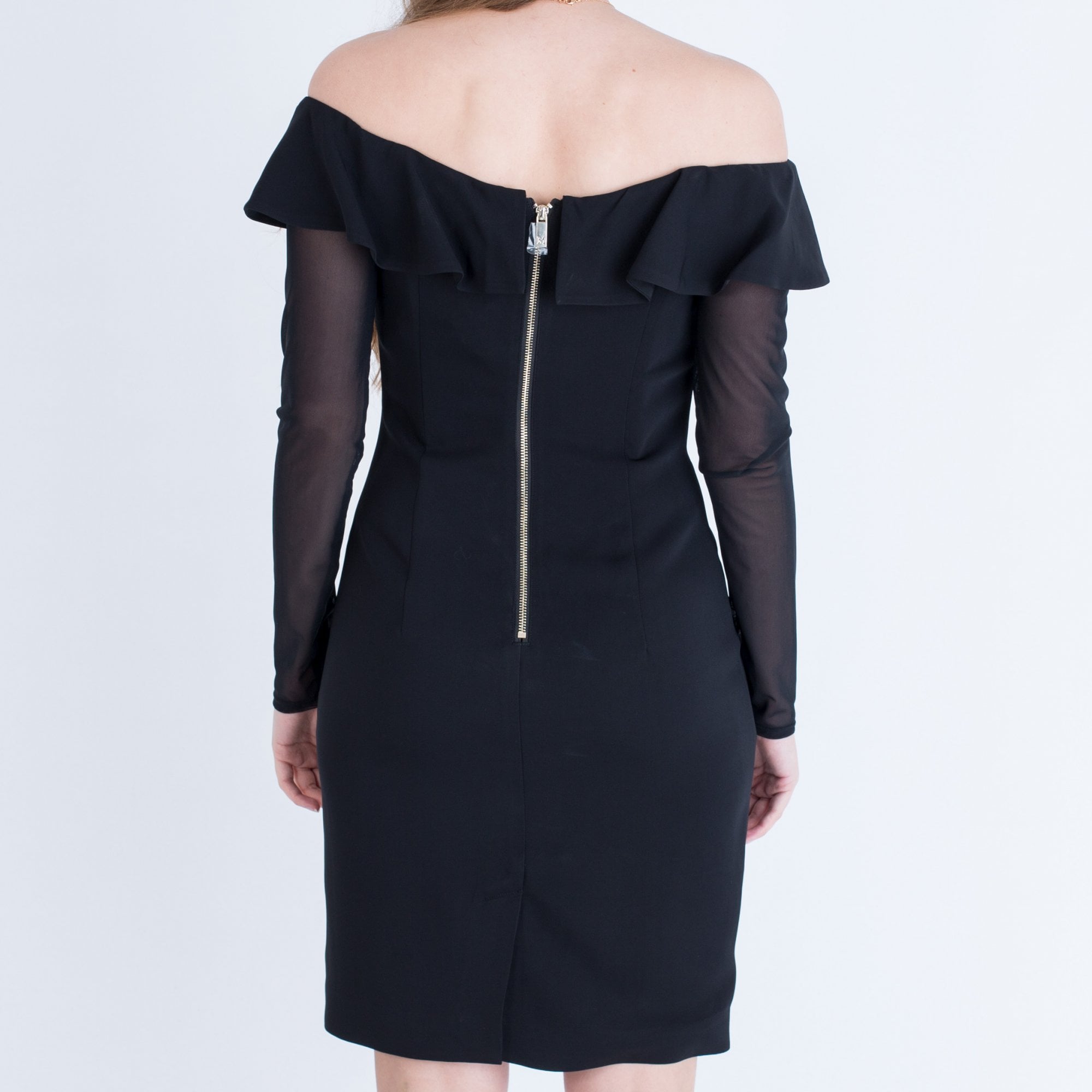 Marciano Off The Shoulder Bardot Ruffle Dress Black