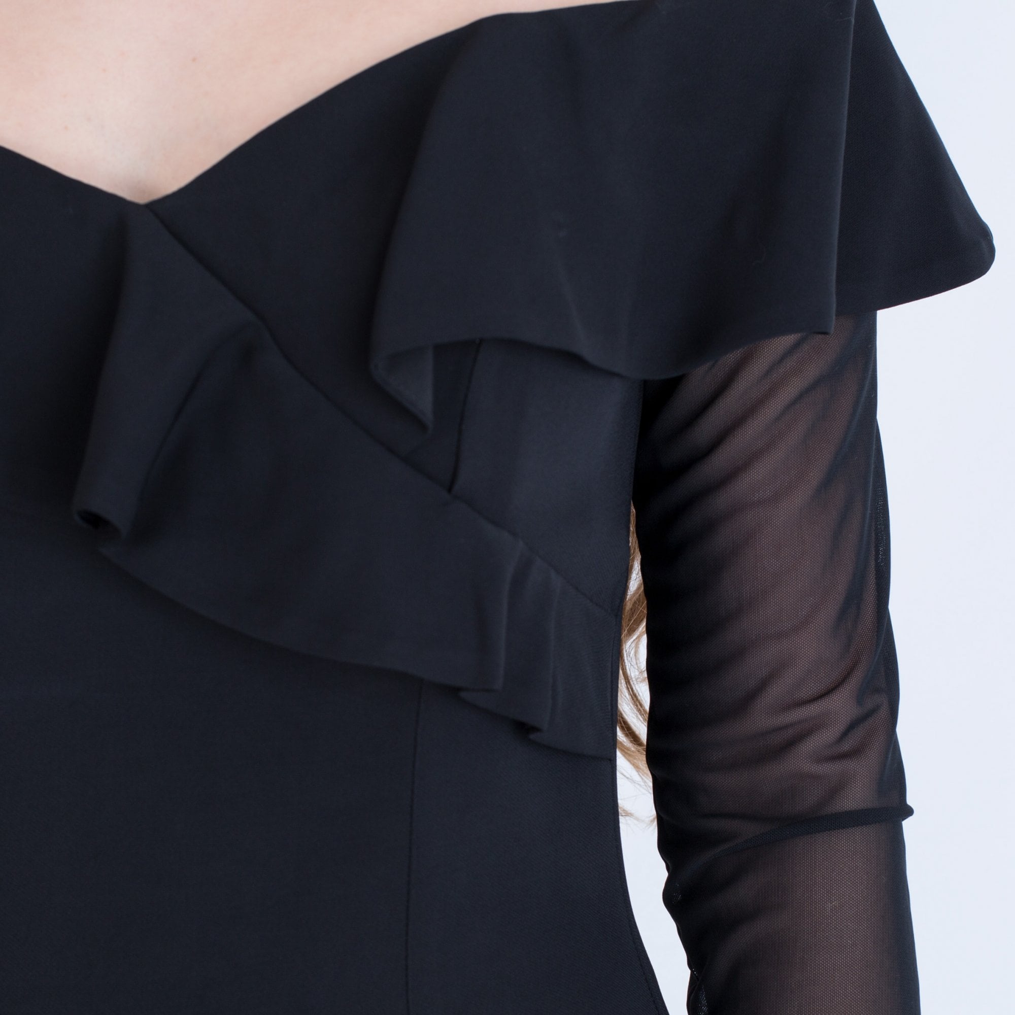 Marciano Off The Shoulder Bardot Ruffle Dress Black