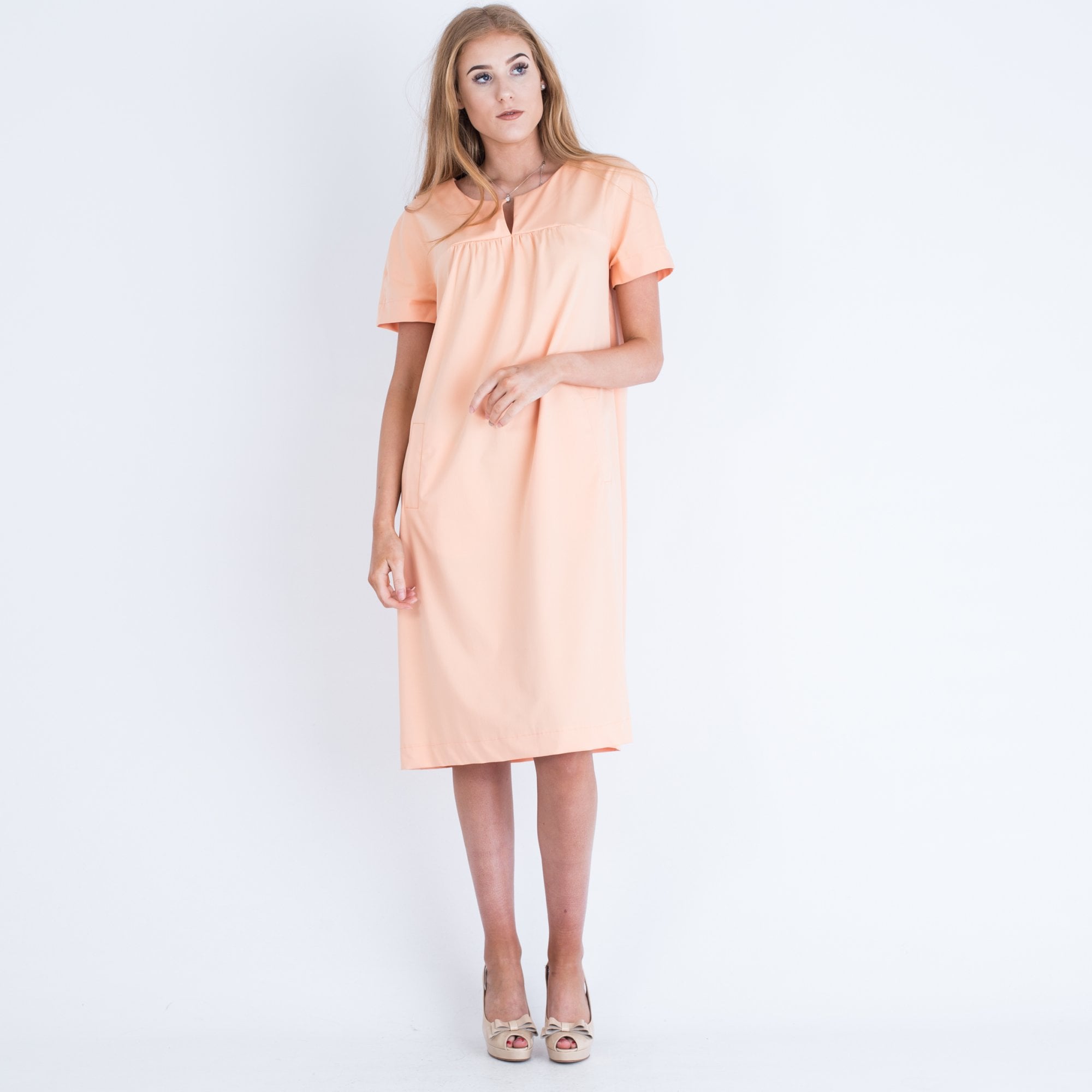 Riani Split Front Back Zip Stretch Cotton Dress Orange