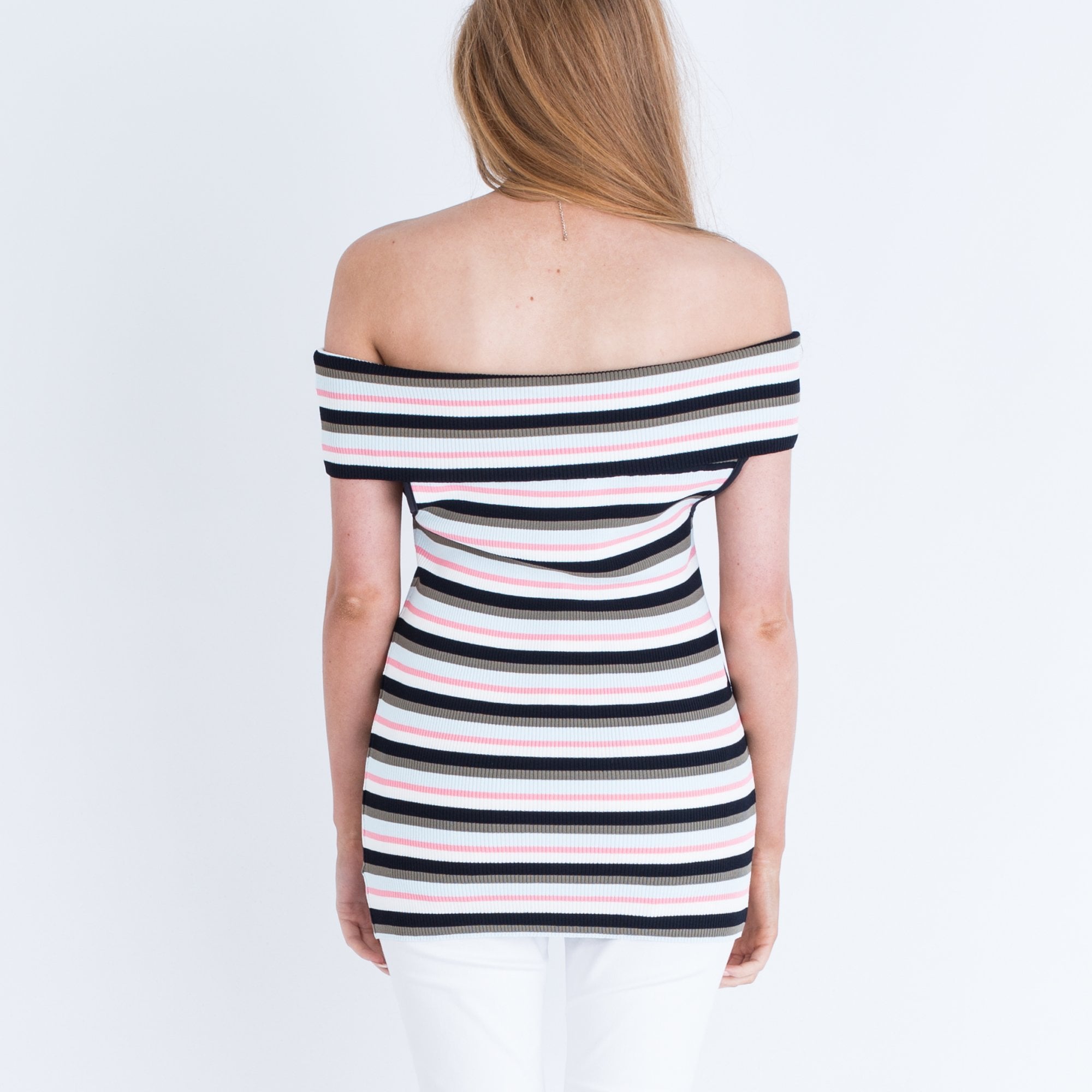 Marc Cain Stripe Ribbed Bardot Top Multi