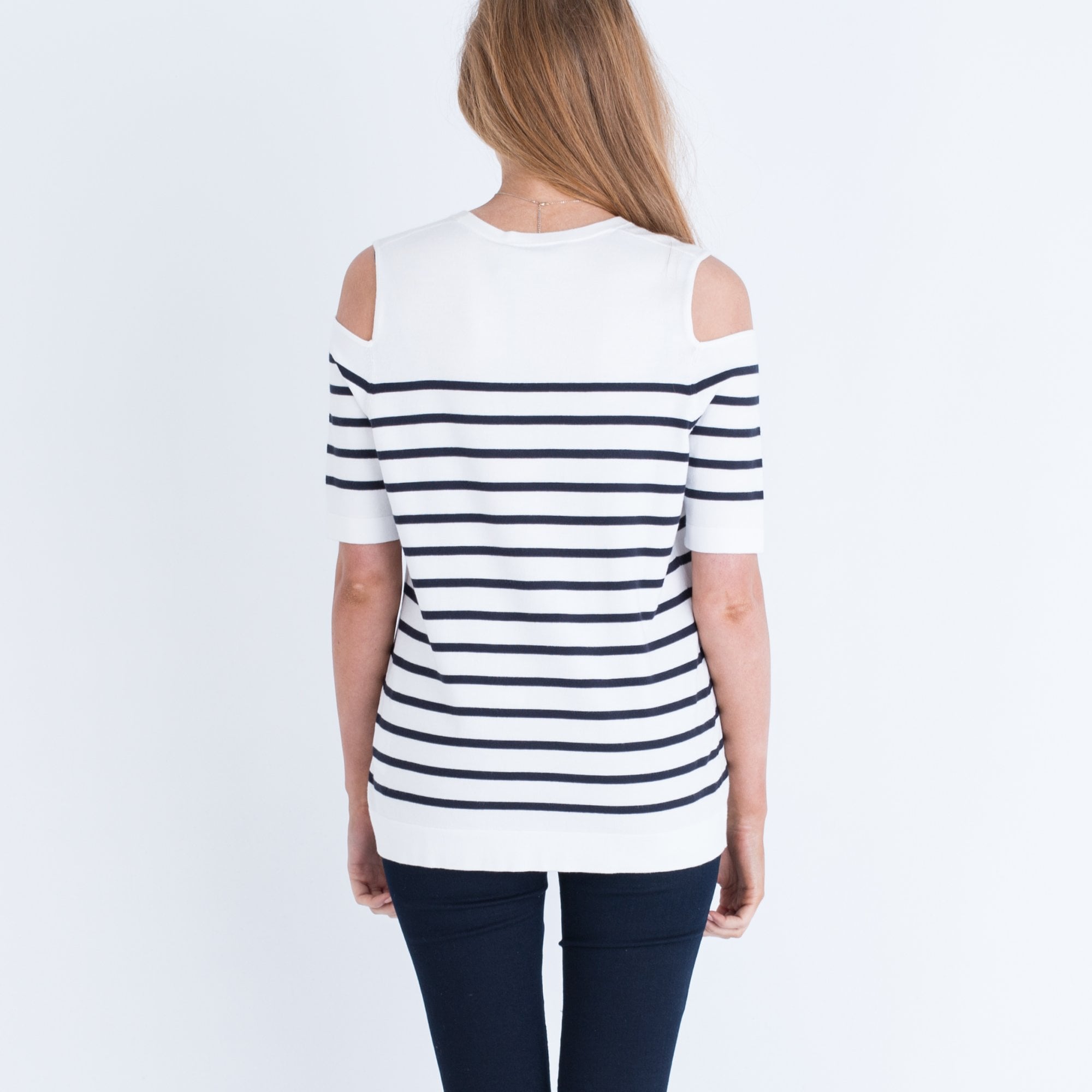 Luisa Cerano Cold Shoulder Stripe Knitted Top Black/White