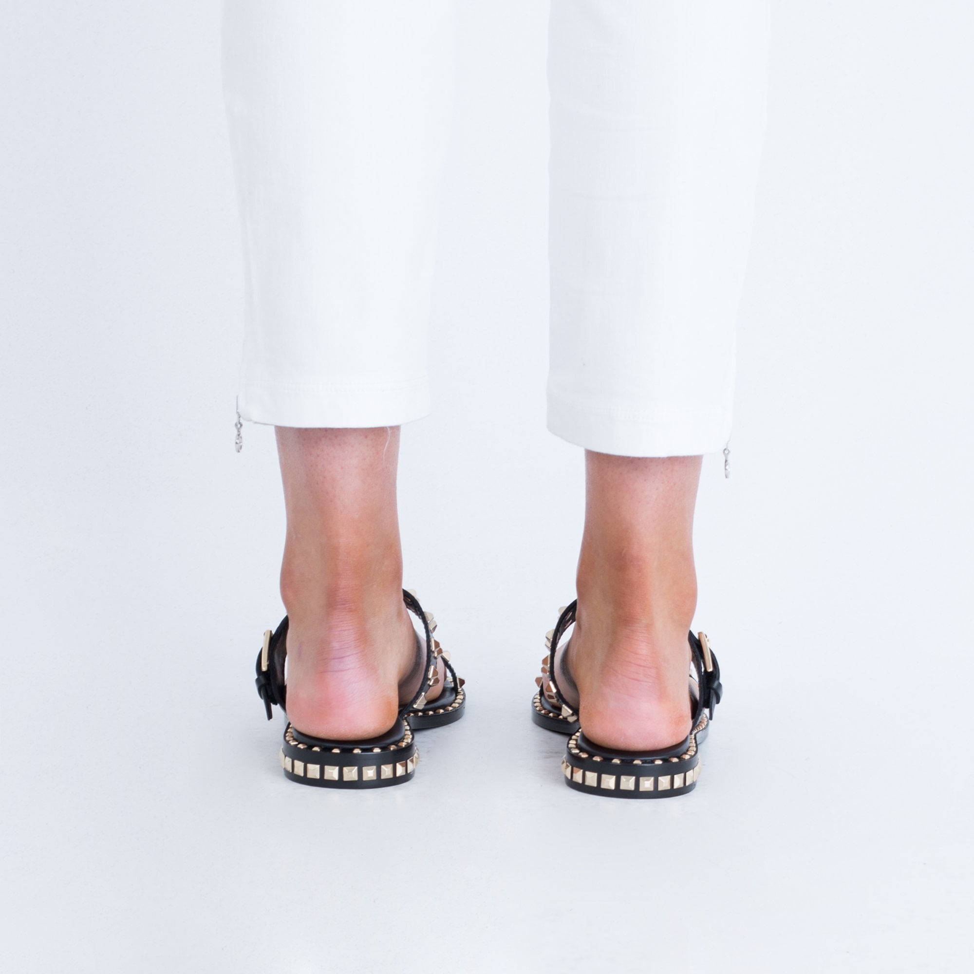 Ash Flat Slip On Buckle Stud Sandal Black