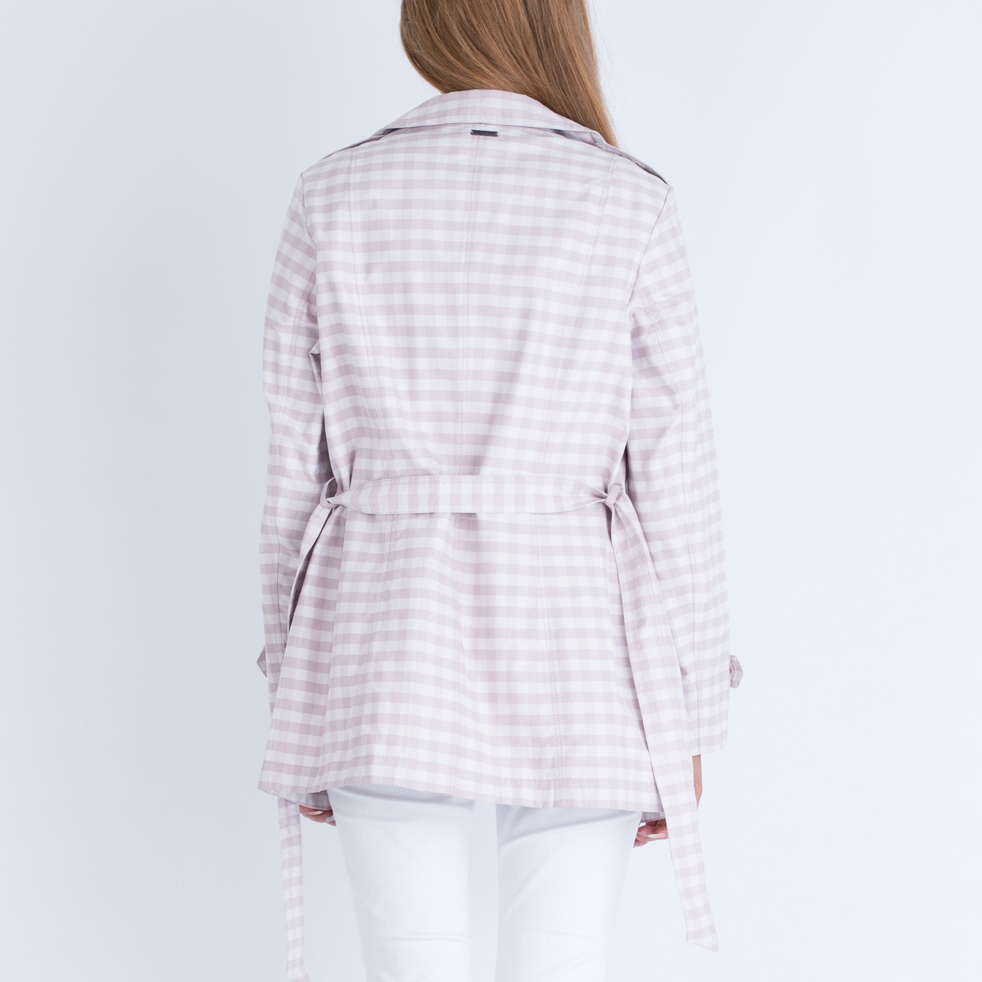 Lebek Check Short Trench Coat Pink/White