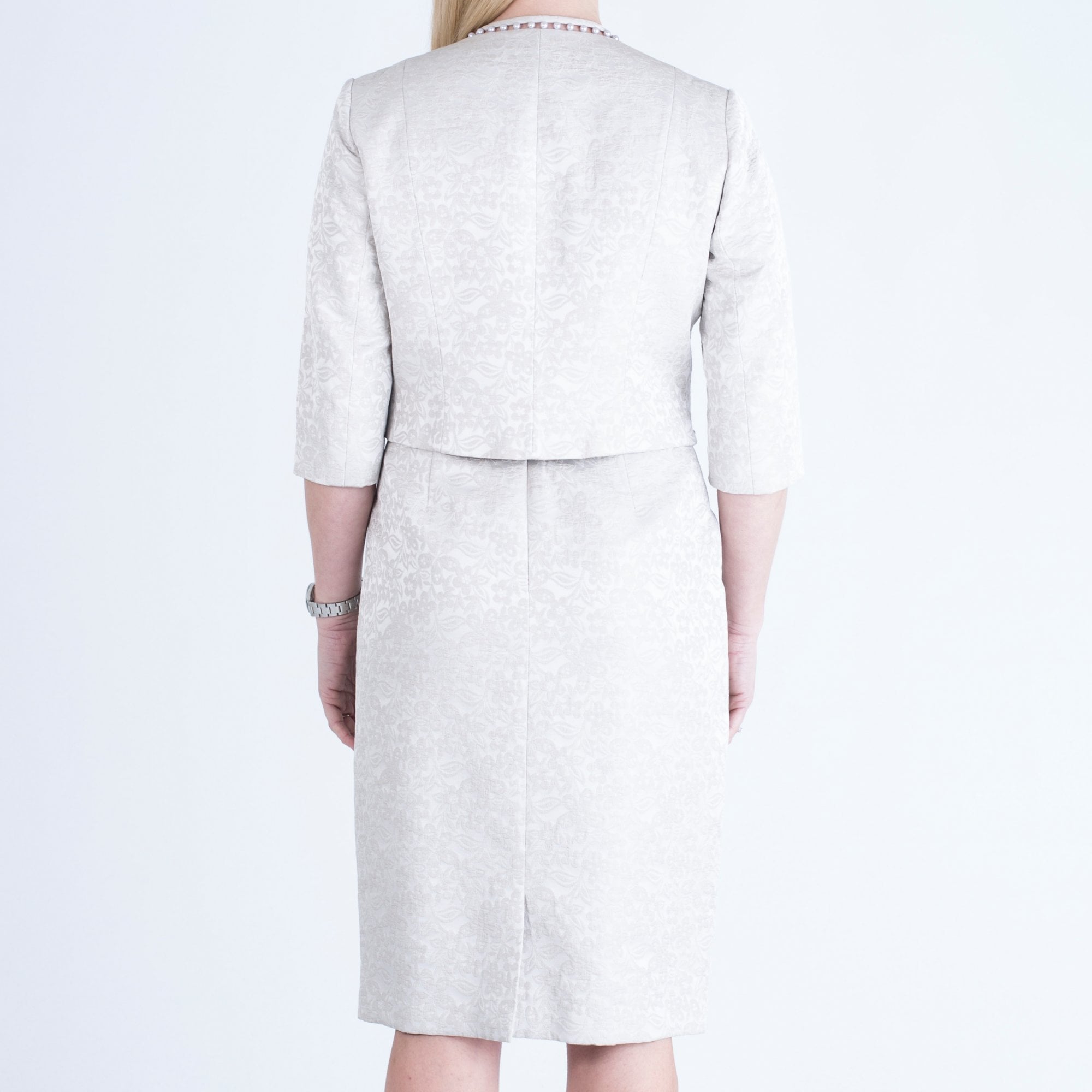 John Charles Pearl Trim Dress & Jacket Champagne