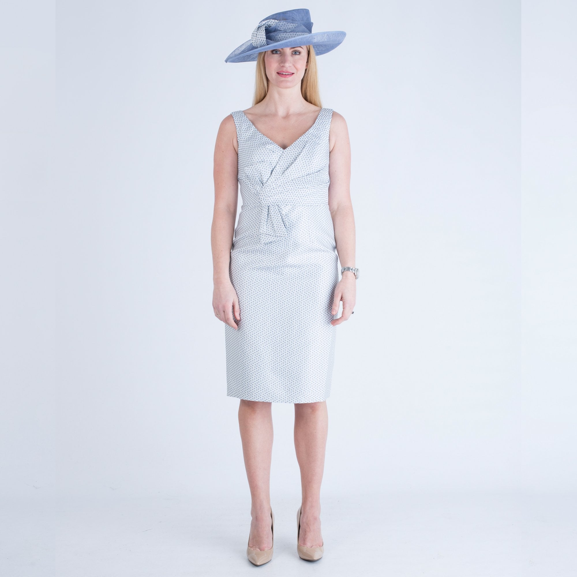 John Charles Polka Dot Bow Front Dress And Jacket Blue