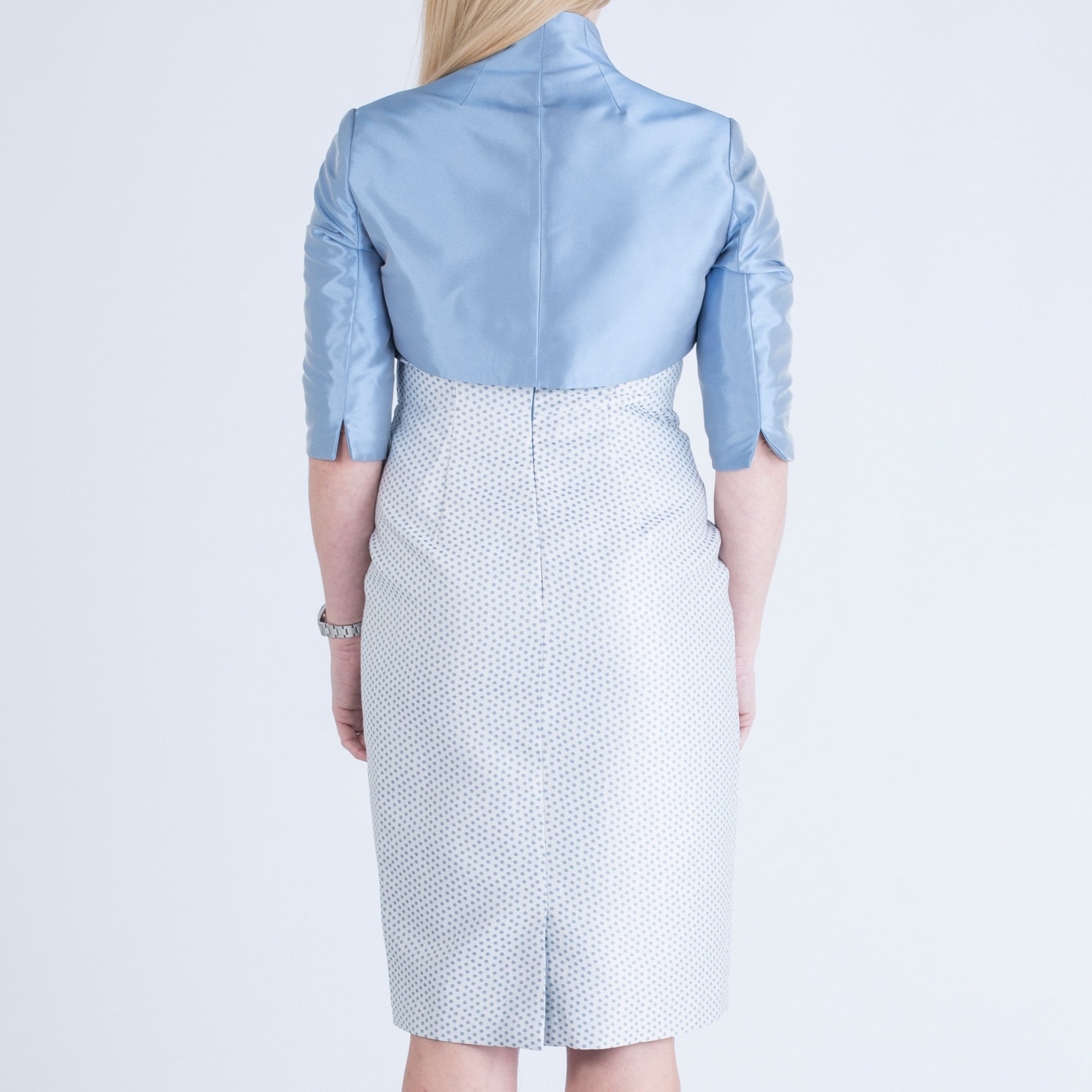 John Charles Polka Dot Bow Front Dress And Jacket Blue