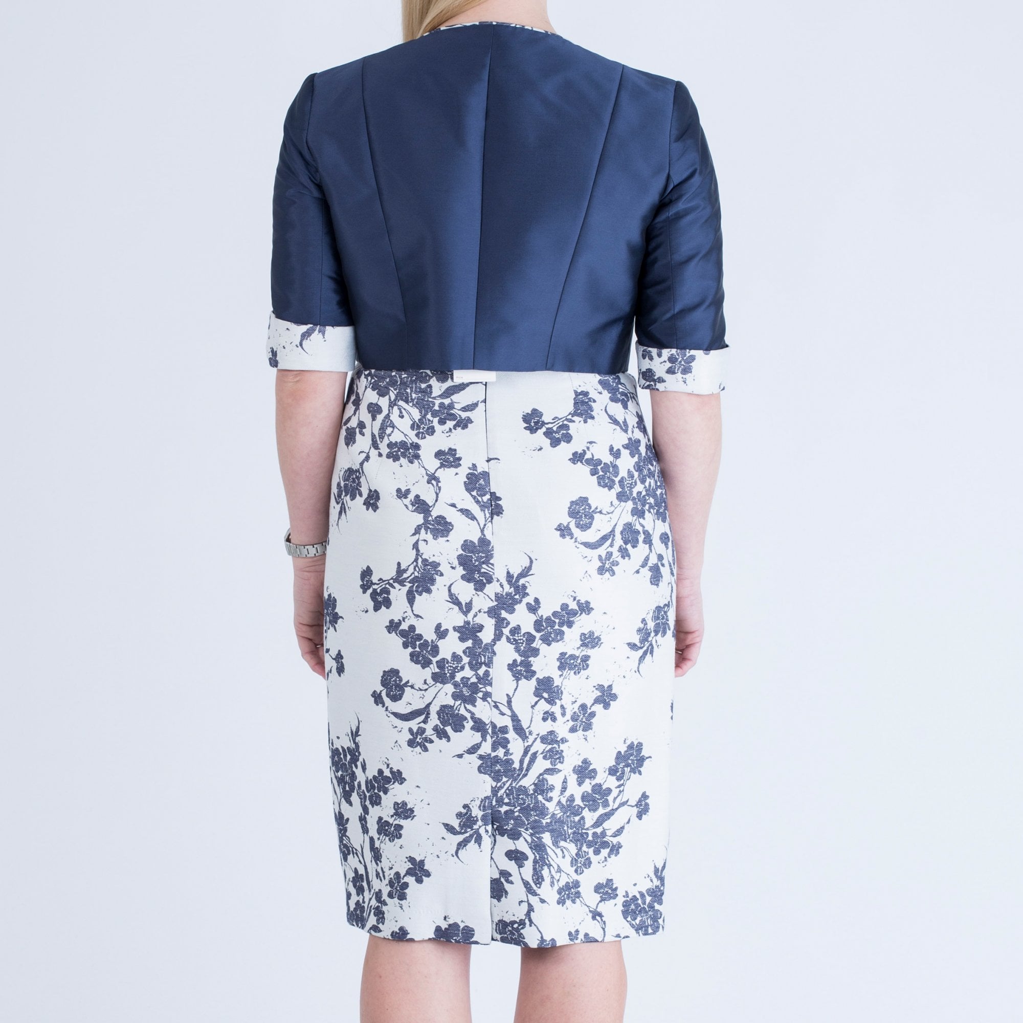 John Charles Floral Dress With Lace Mesh Detailed Top Navy/Cream