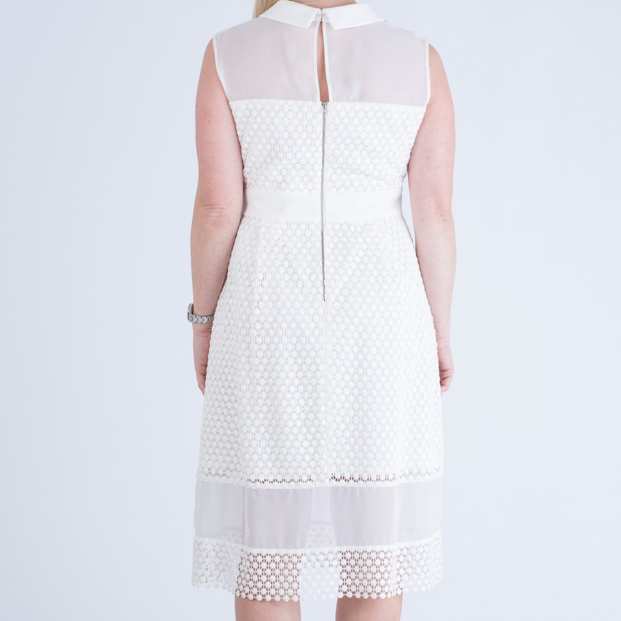 Fee G Sleeveless Lace Dress With Collar White