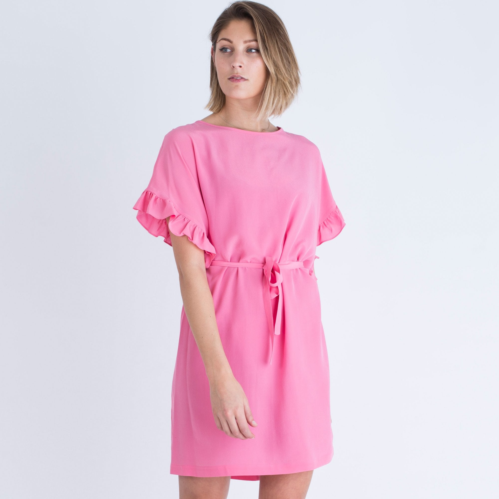 Toupy Frill Sleeve Loose Bodied Dress Pink