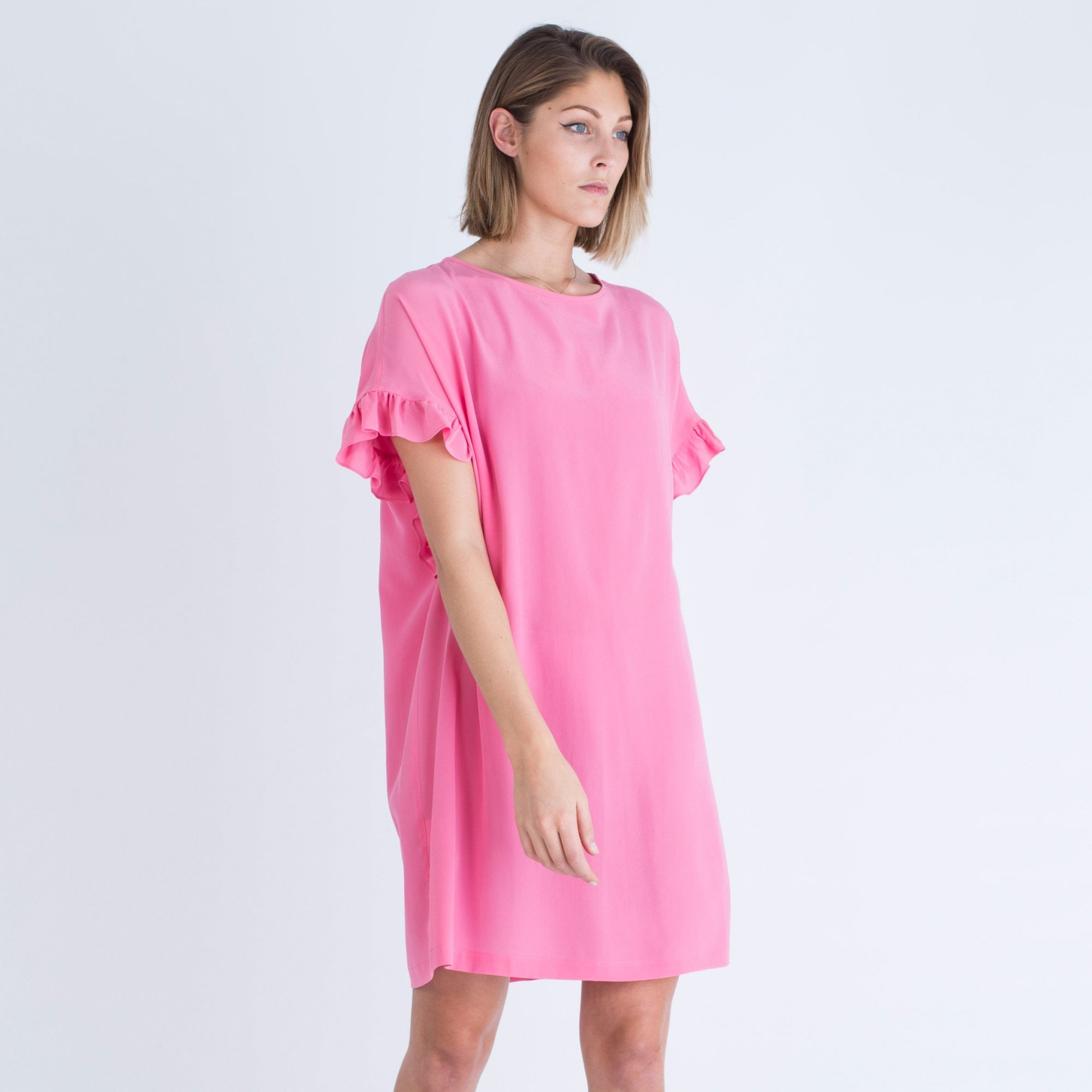 Toupy Frill Sleeve Loose Bodied Dress Pink