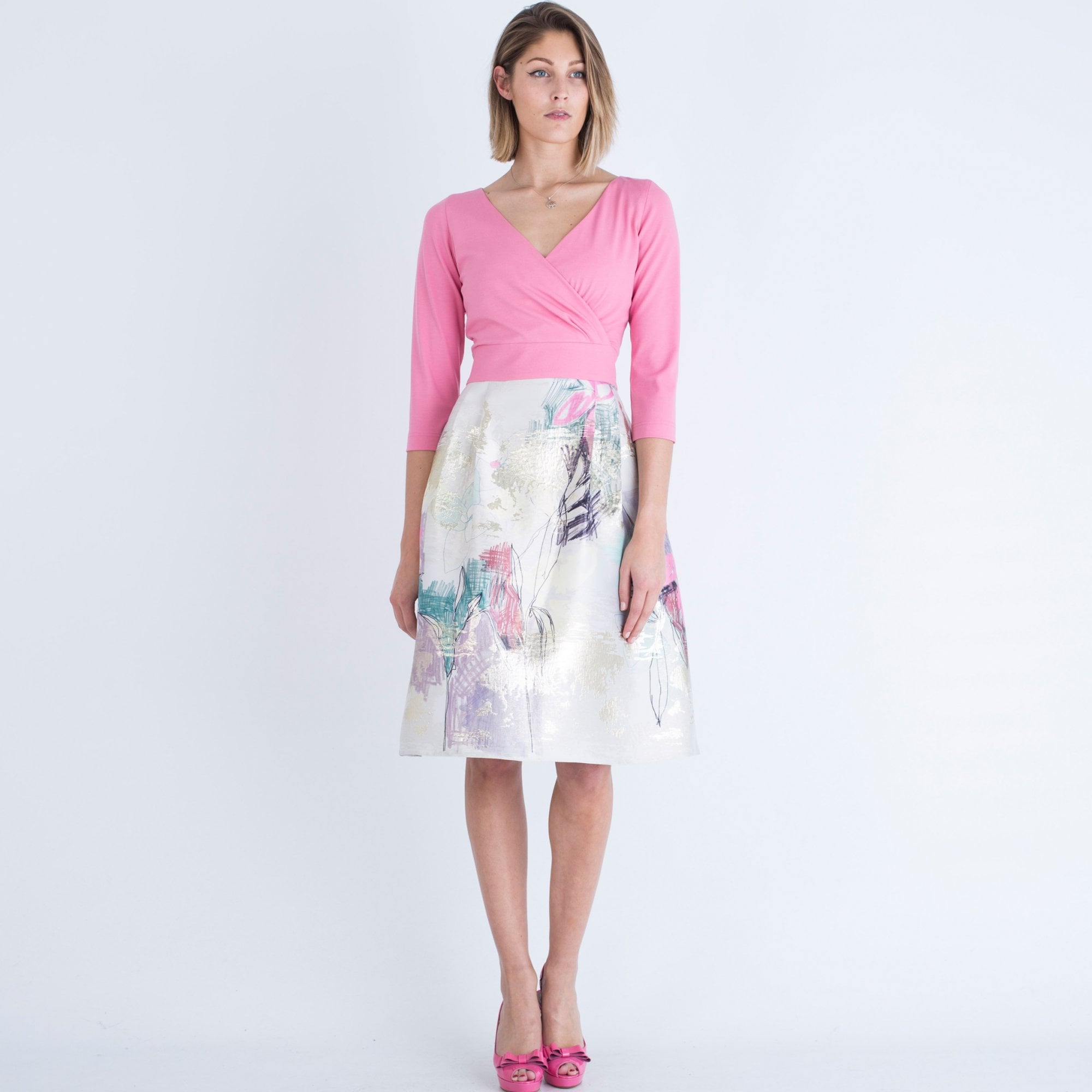 Fee G Scribble Print Jersey Top Dress Pink