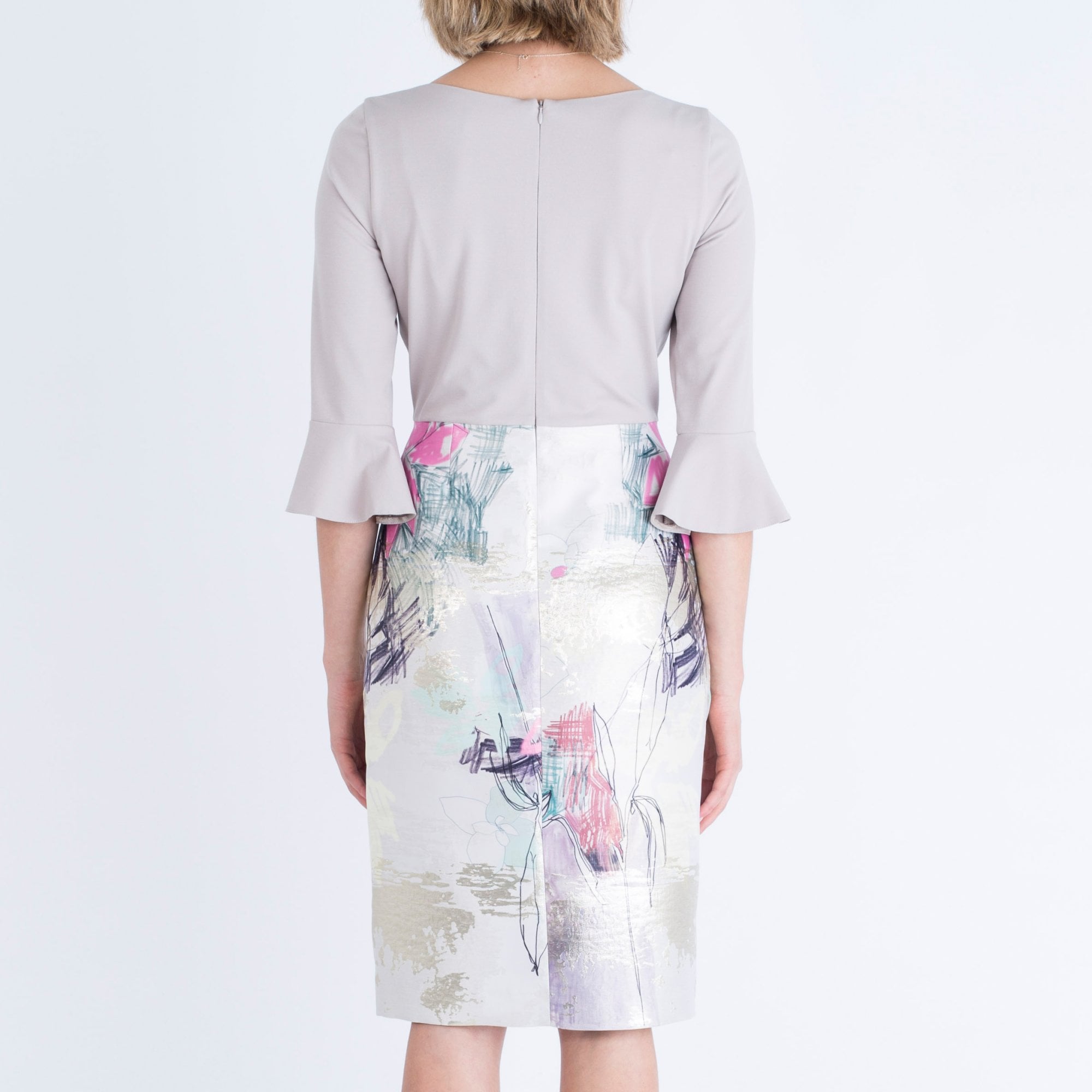 Fee G Scribble Print Jersey Top Dress Beige