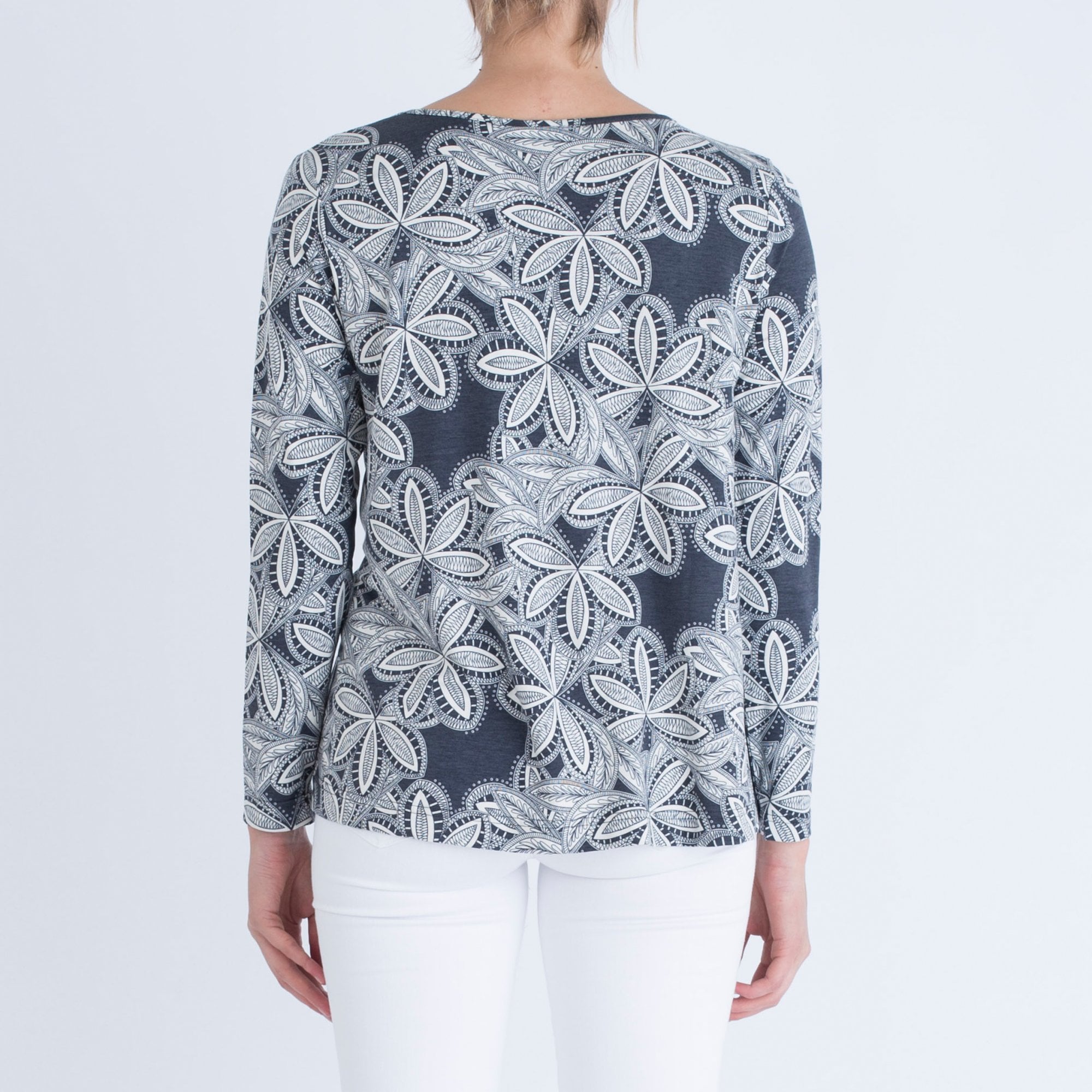 Masai Deeann Floral Print Jersey Top Charcoal/White