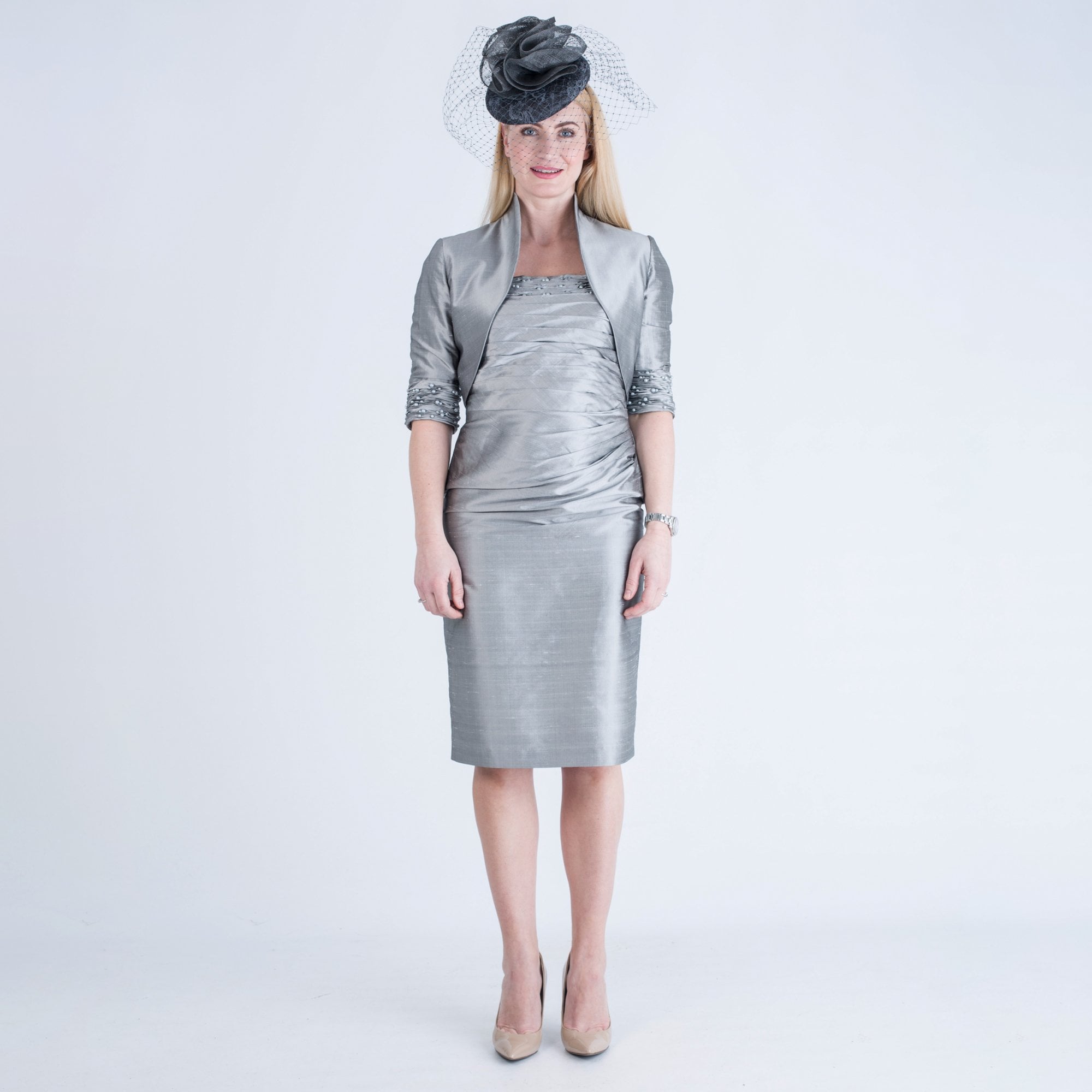 John Charles Pearl Dress and Jacket Chrome