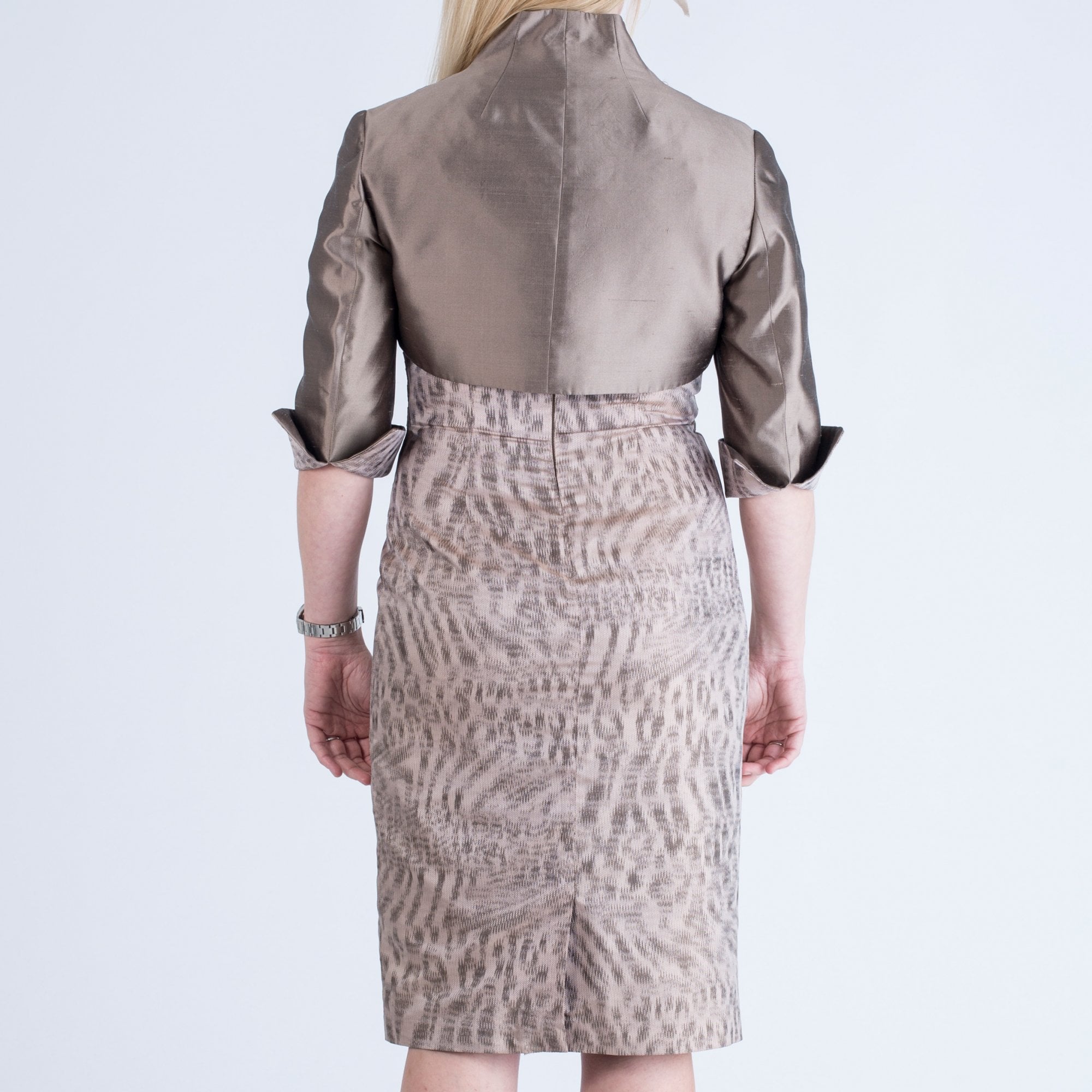 John Charles Leopard Dress With Jewelled Shoulder Bronze