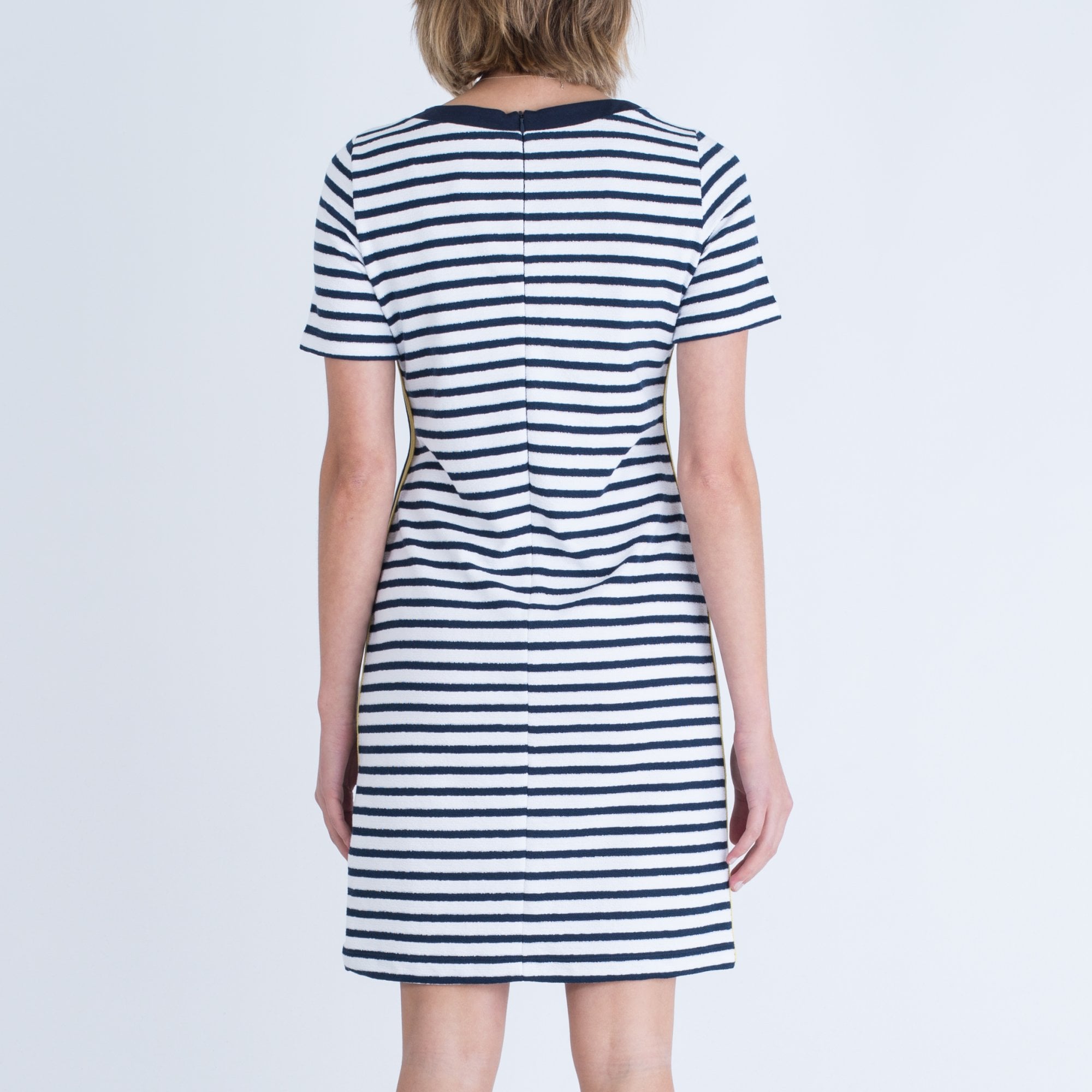 Rabe V Neck Dress With Yellow Side Stripe Navy/White