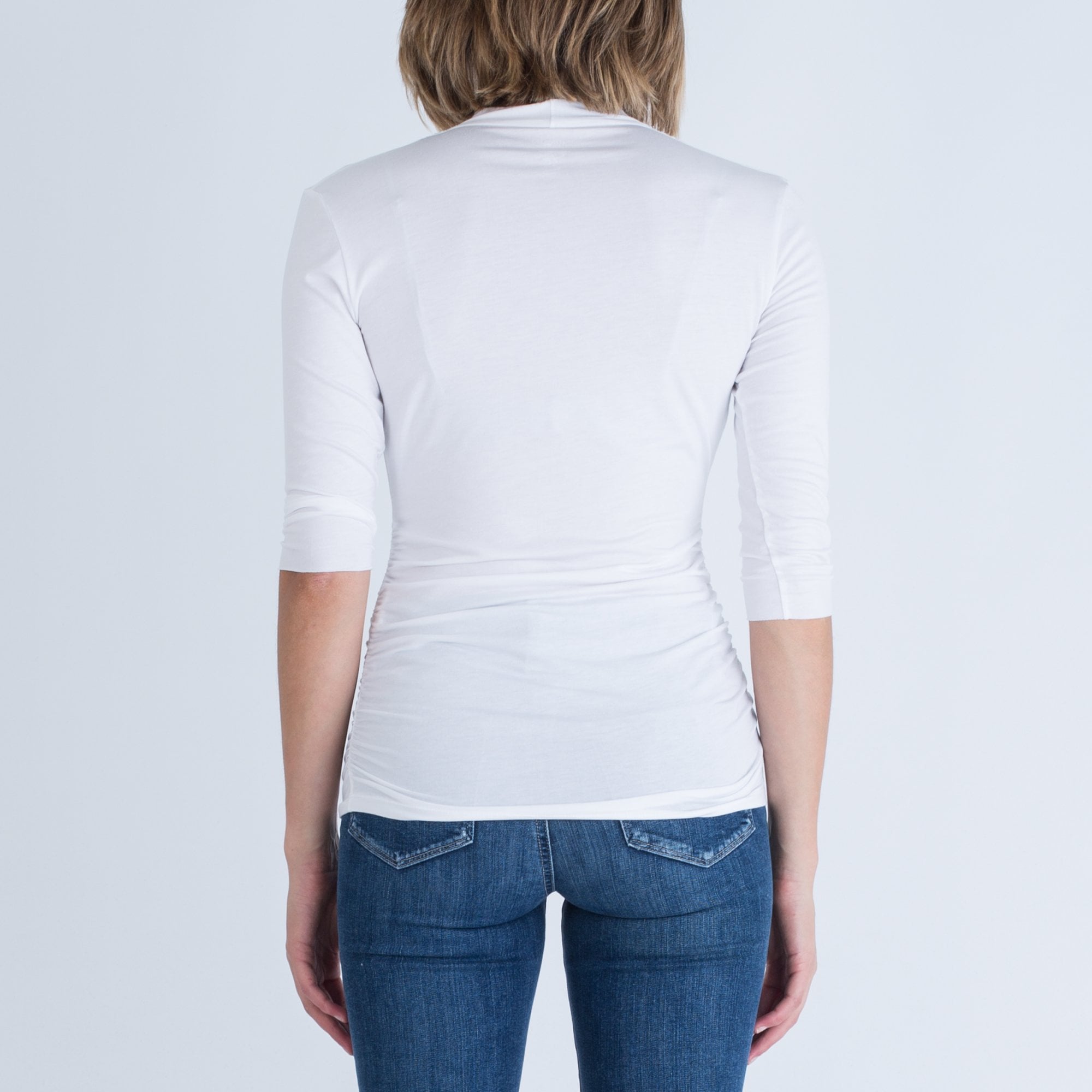 Marc Cain Cross Front Side Rouched Fine Jersey Top White