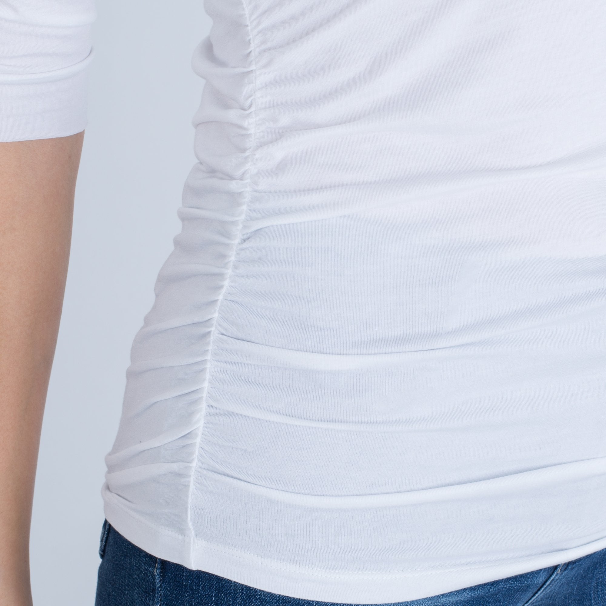 Marc Cain Cross Front Side Rouched Fine Jersey Top White