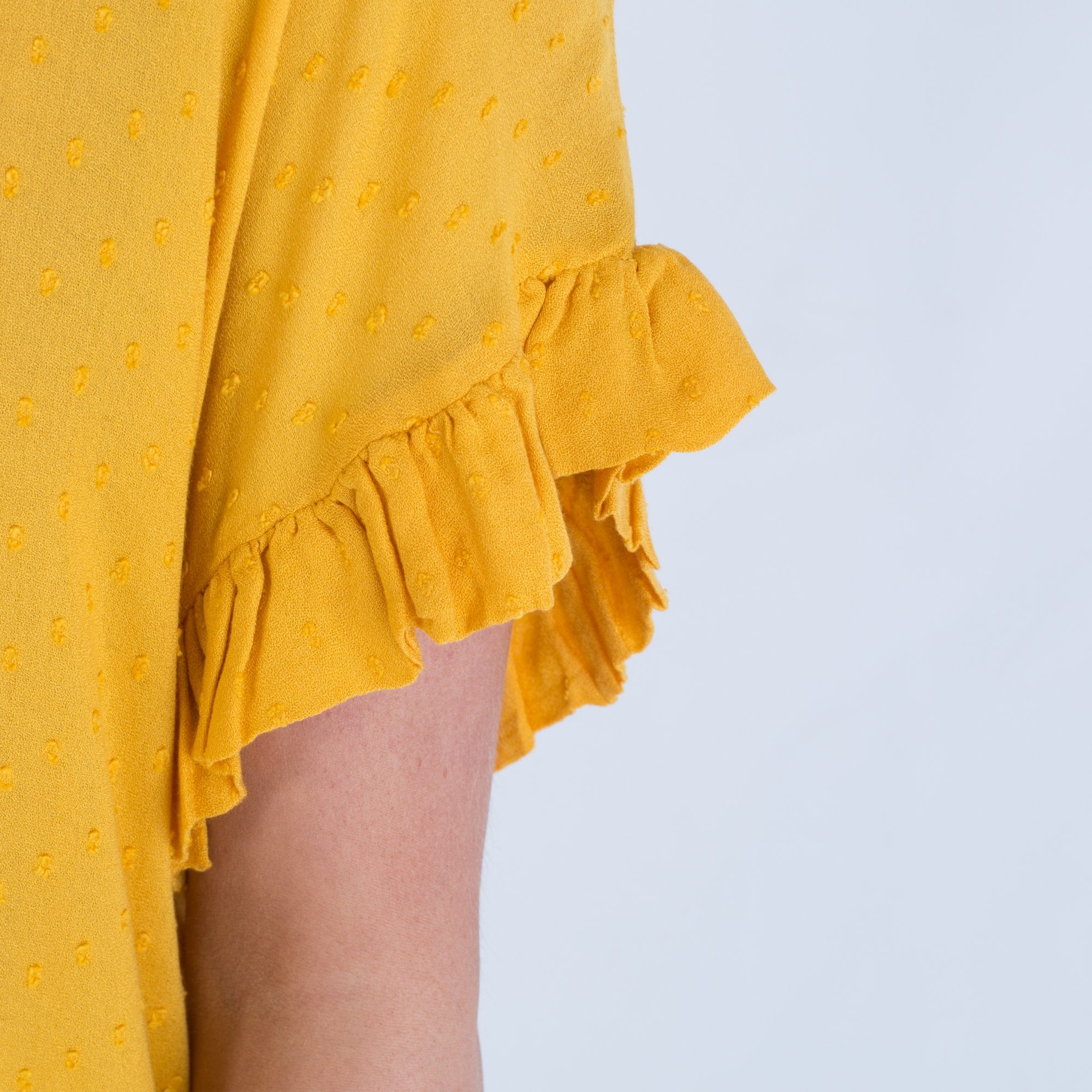 Masai Earleen Round Neck Spot Frill Sleeve Top Mustard