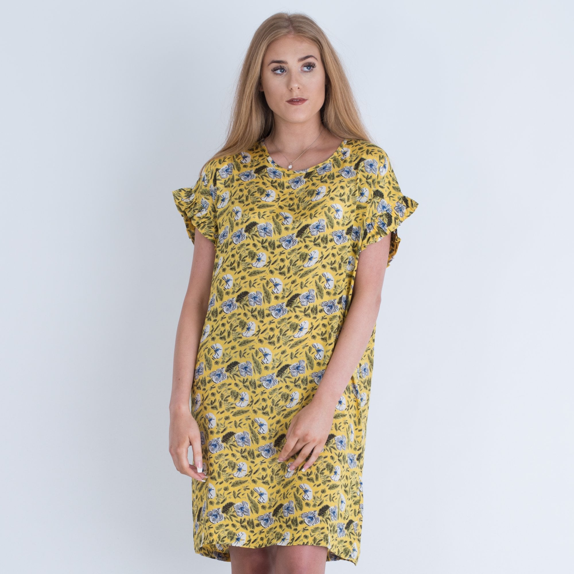 Masai Nara Floral Print Round Neck Dress Yellow
