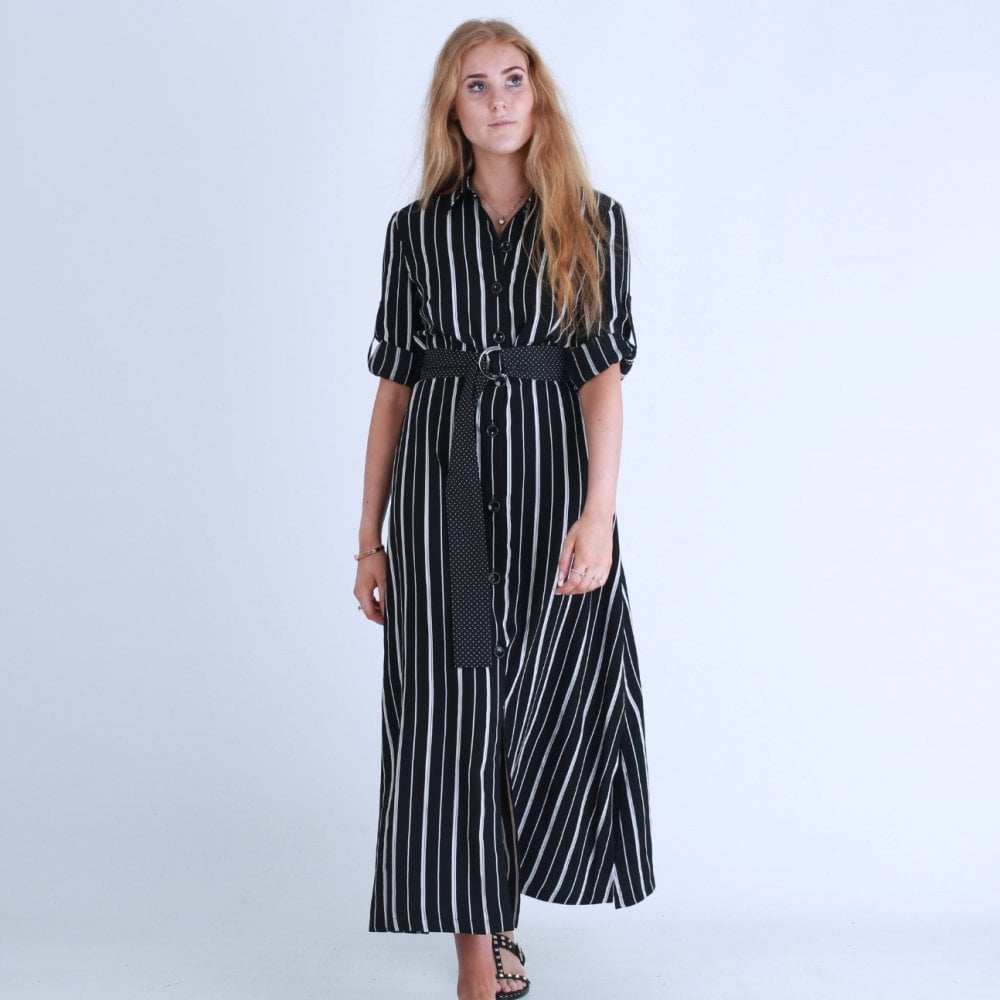 Riani Stripe Maxi Dress With Short Sleeve In Black & White