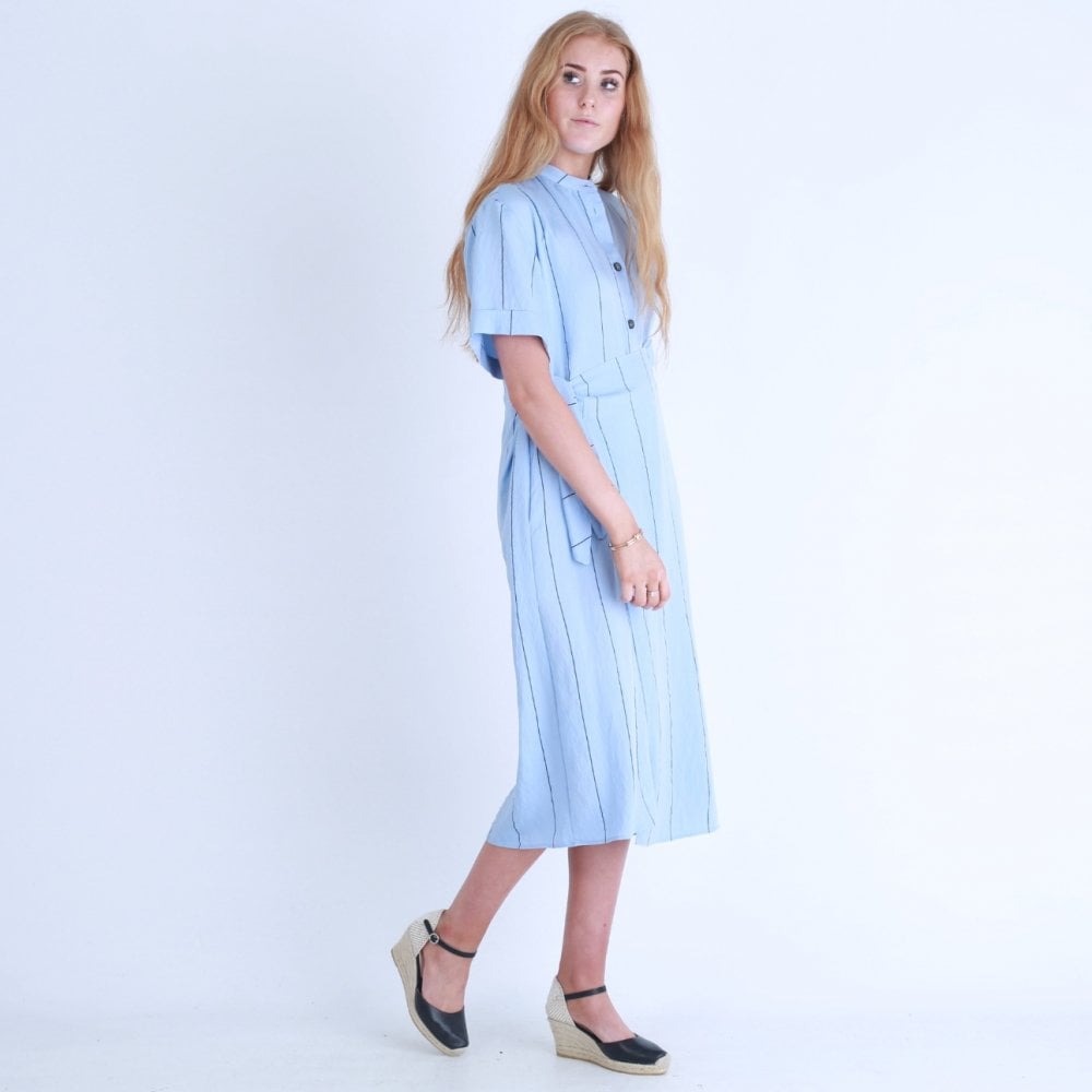 Crea Tie Side Wide Pinstripe Dress In Sky Blue