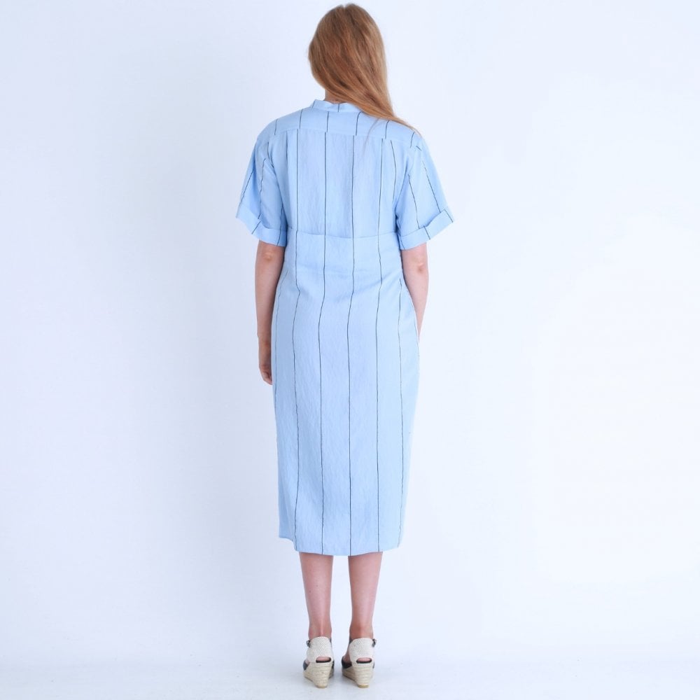 Crea Tie Side Wide Pinstripe Dress In Sky Blue