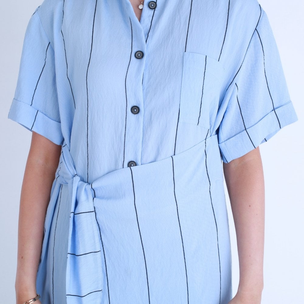 Crea Tie Side Wide Pinstripe Dress In Sky Blue