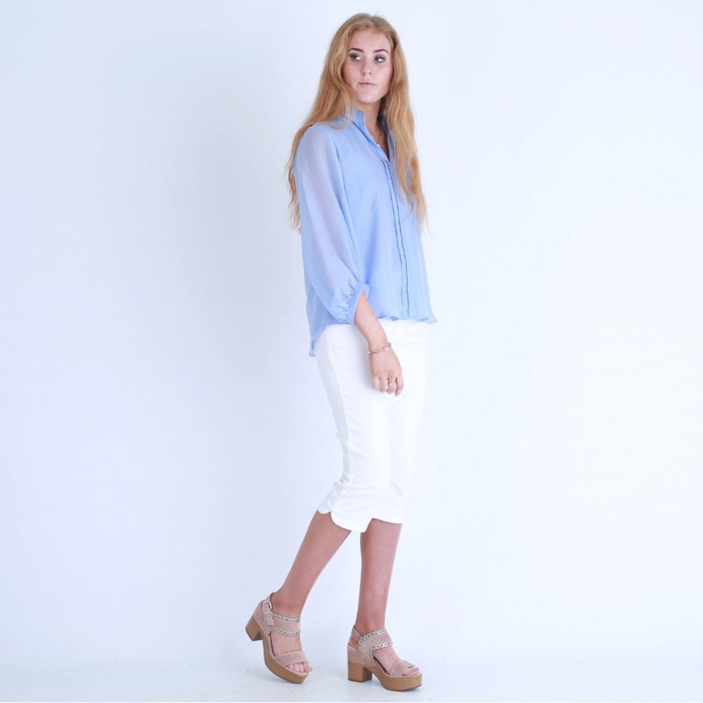 Marella Cantal Fine Balloon Sleeve Pleat Front Blouse Light Blue