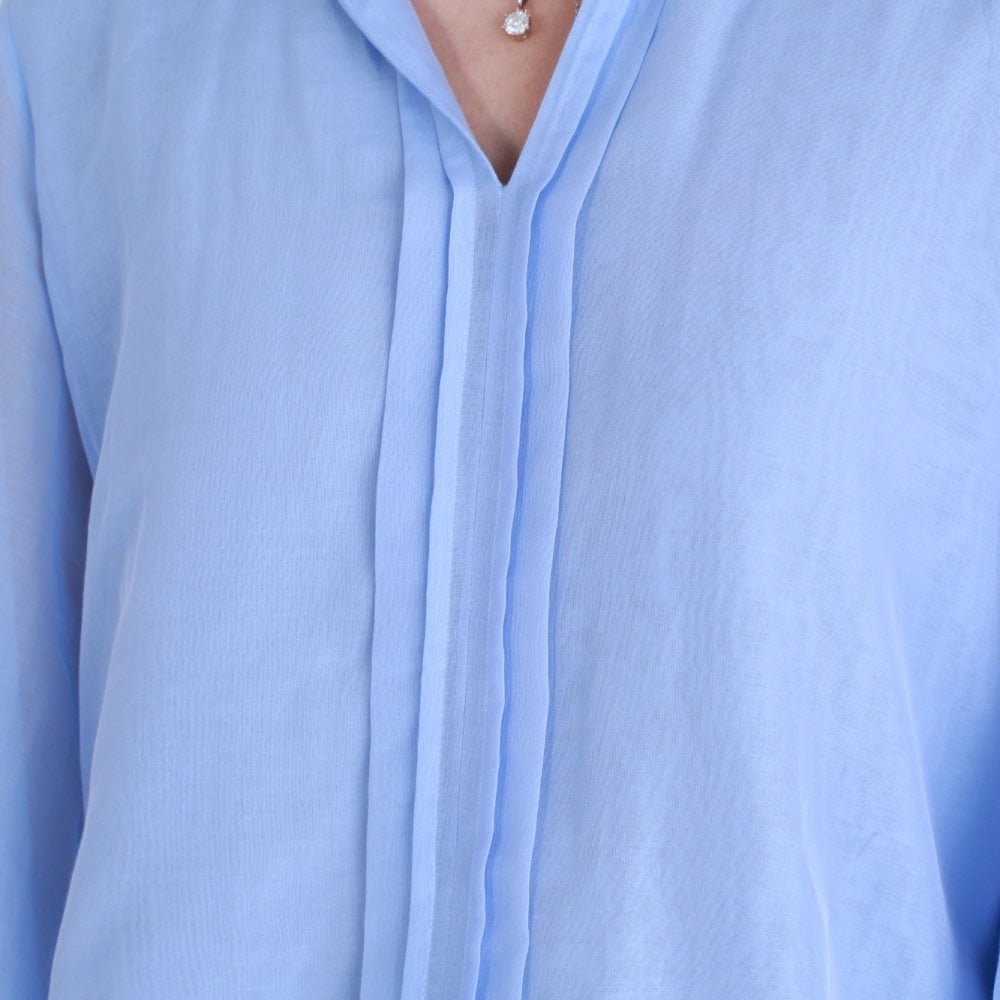 Marella Cantal Fine Balloon Sleeve Pleat Front Blouse Light Blue