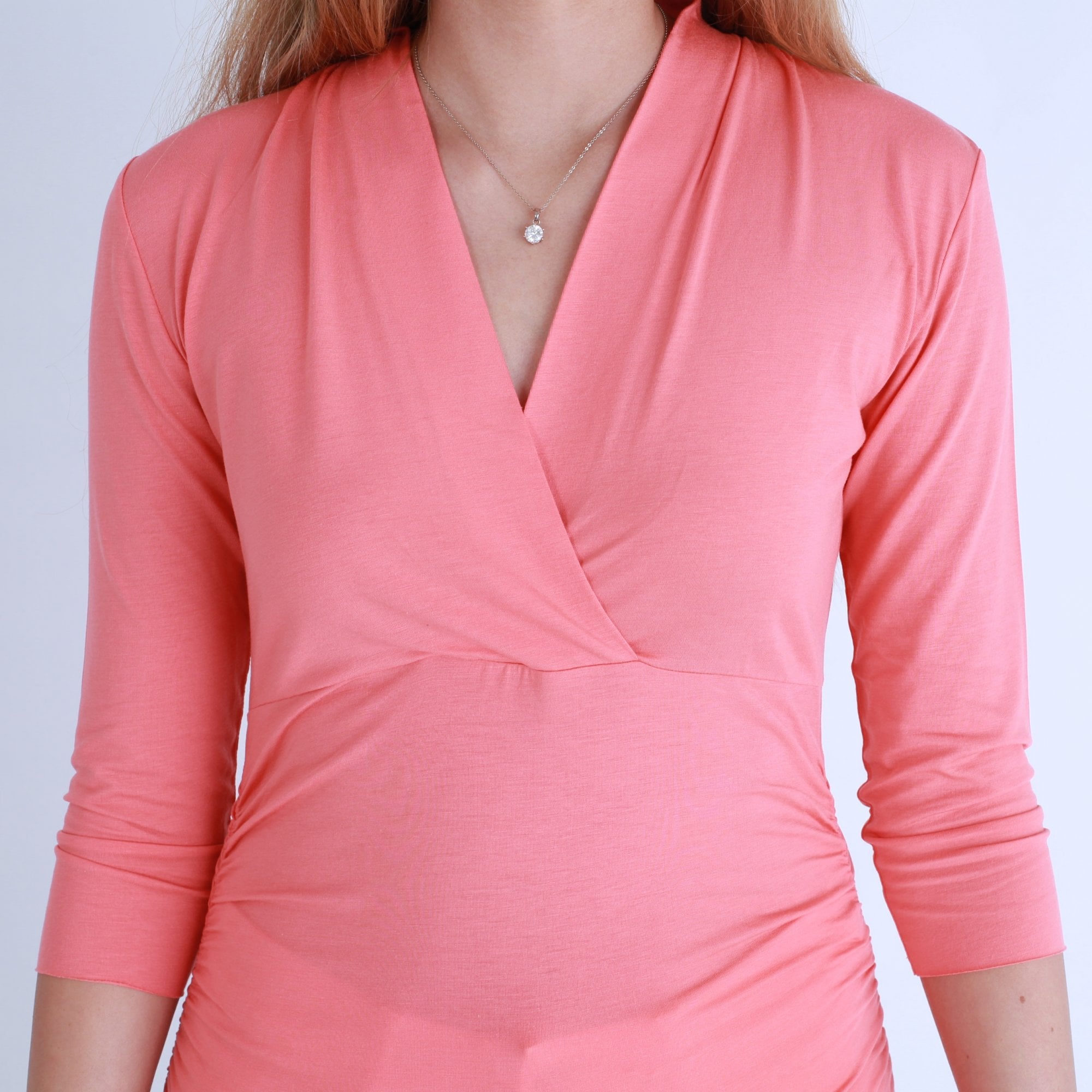 Marc Cain Cross Front Side Ruched Fine Jersey Top Lobster