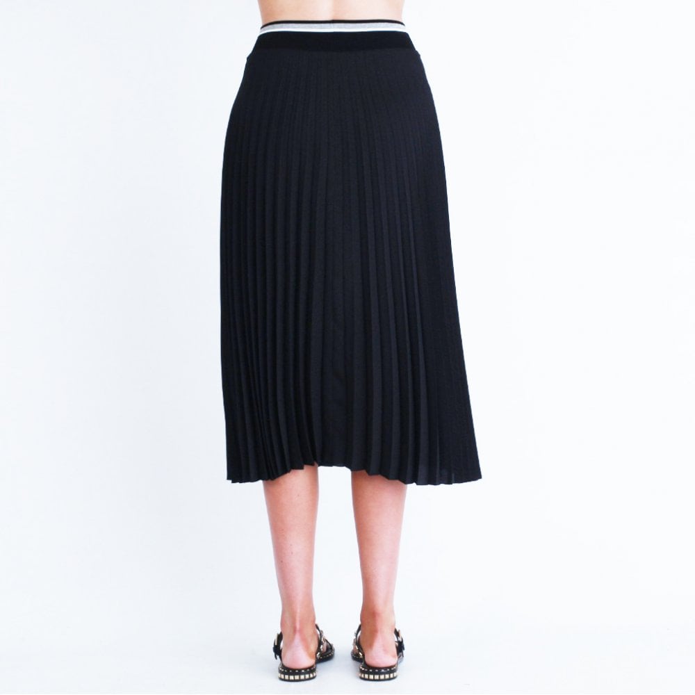 D.Exterior Long Pleated Skirt With Elasticated Waist In Black
