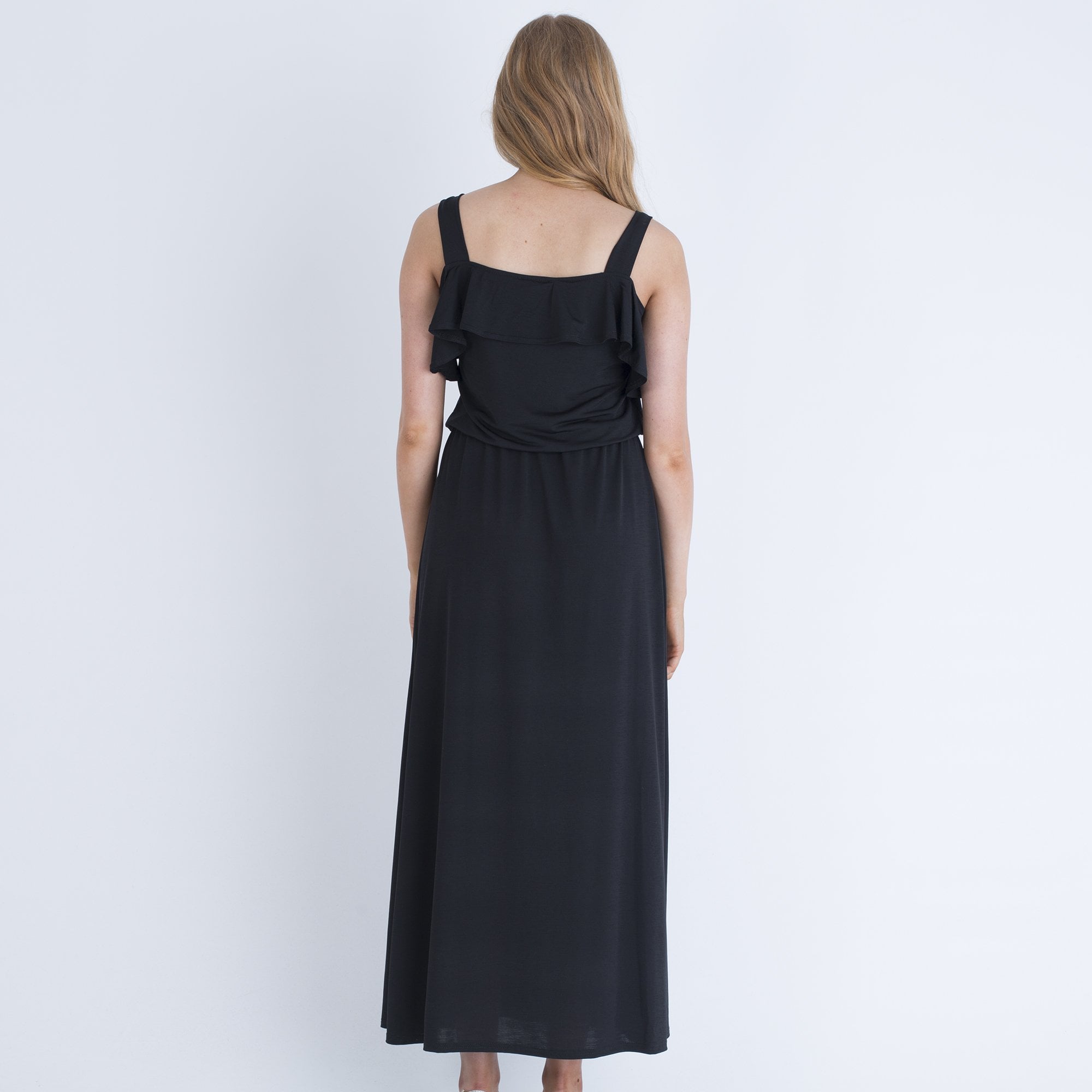 Marble Fashions Maxi Dress With Frill Sleeve Black