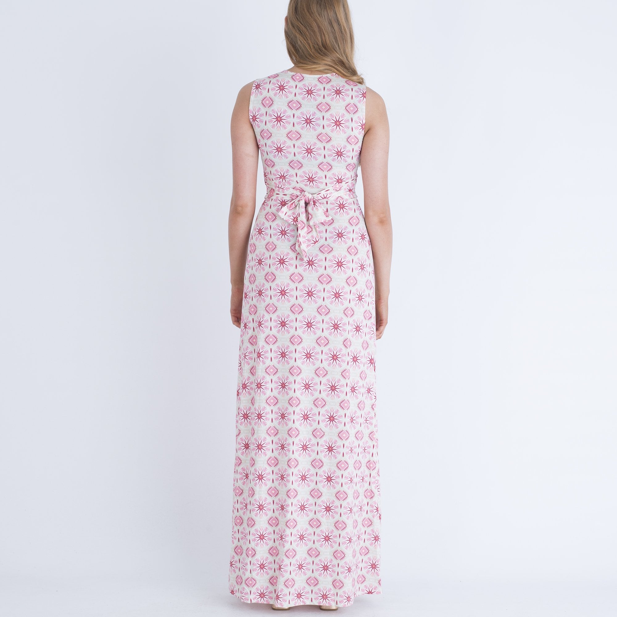 Ilse Jacobsen Long Sleeveless Tie Back Maxi Dress Pink/Beige