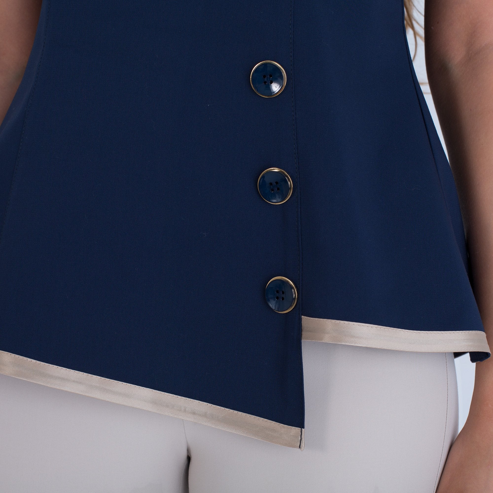 Camelot Asymmetric Frill Fitted Top Navy