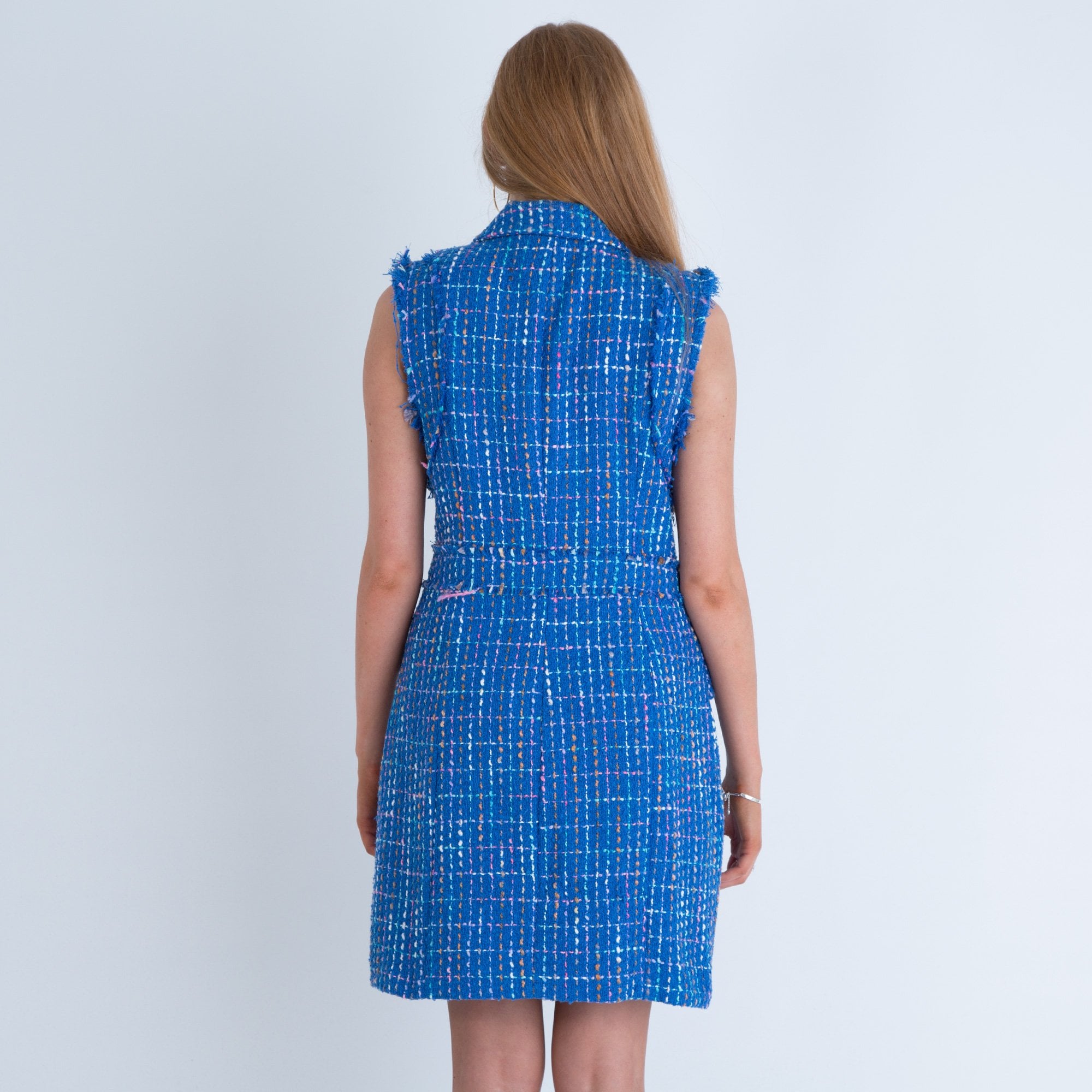 Forever Unique Margot Sleeveless Tartan Military Blazer Dress Blue/Multi