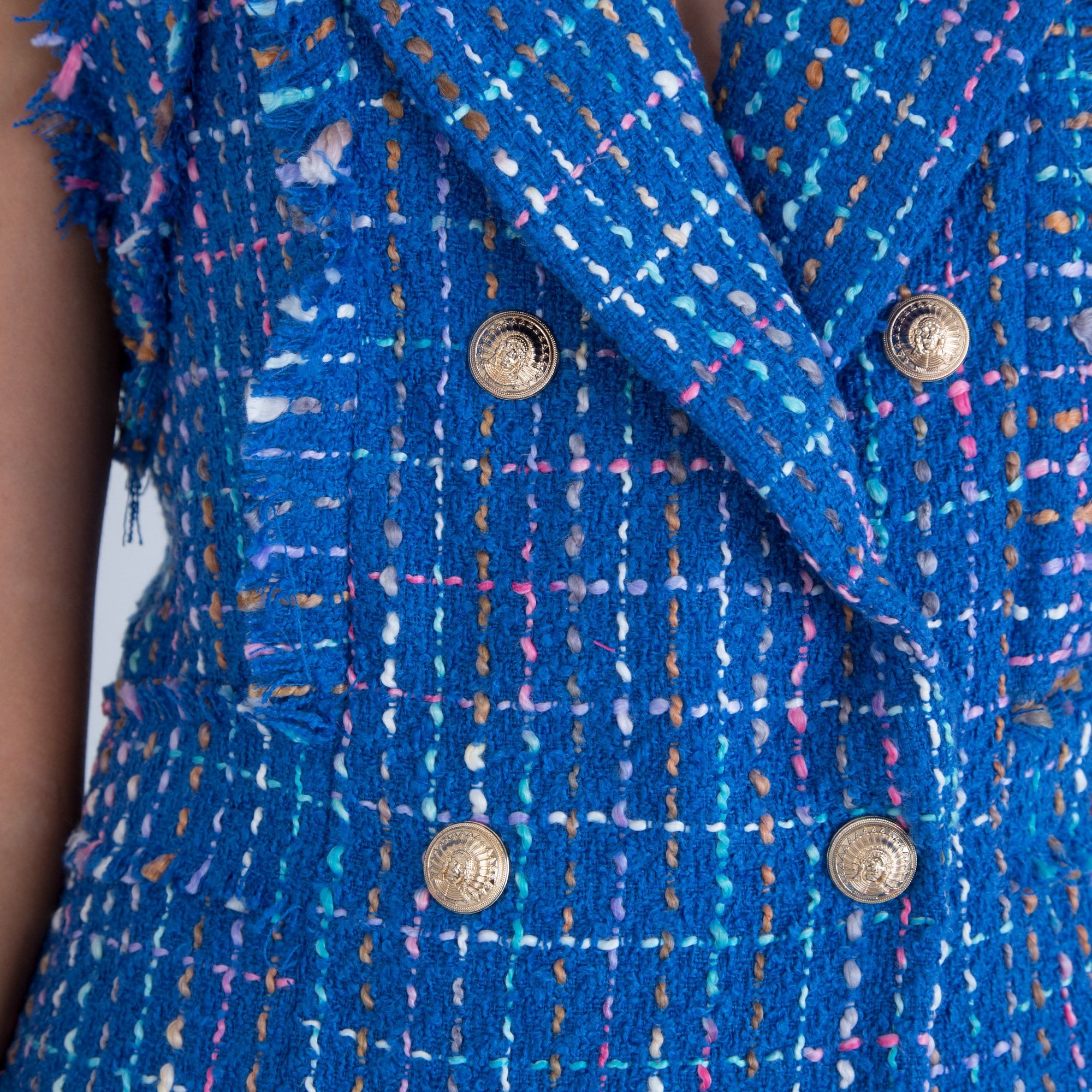 Forever Unique Margot Sleeveless Tartan Military Blazer Dress Blue/Multi