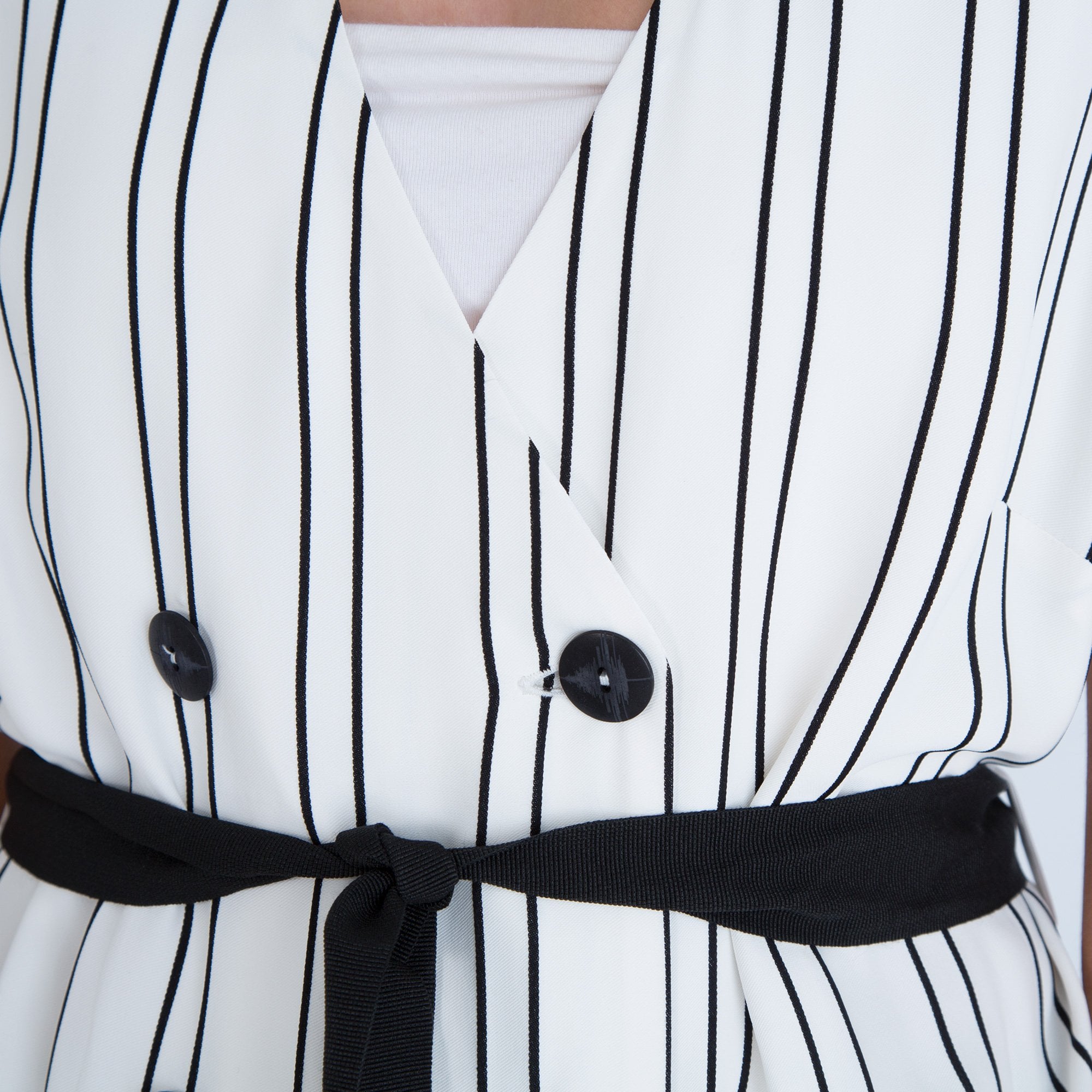 Camelot Sleeveless Stripe Maxi Tunic With Belt White/Black