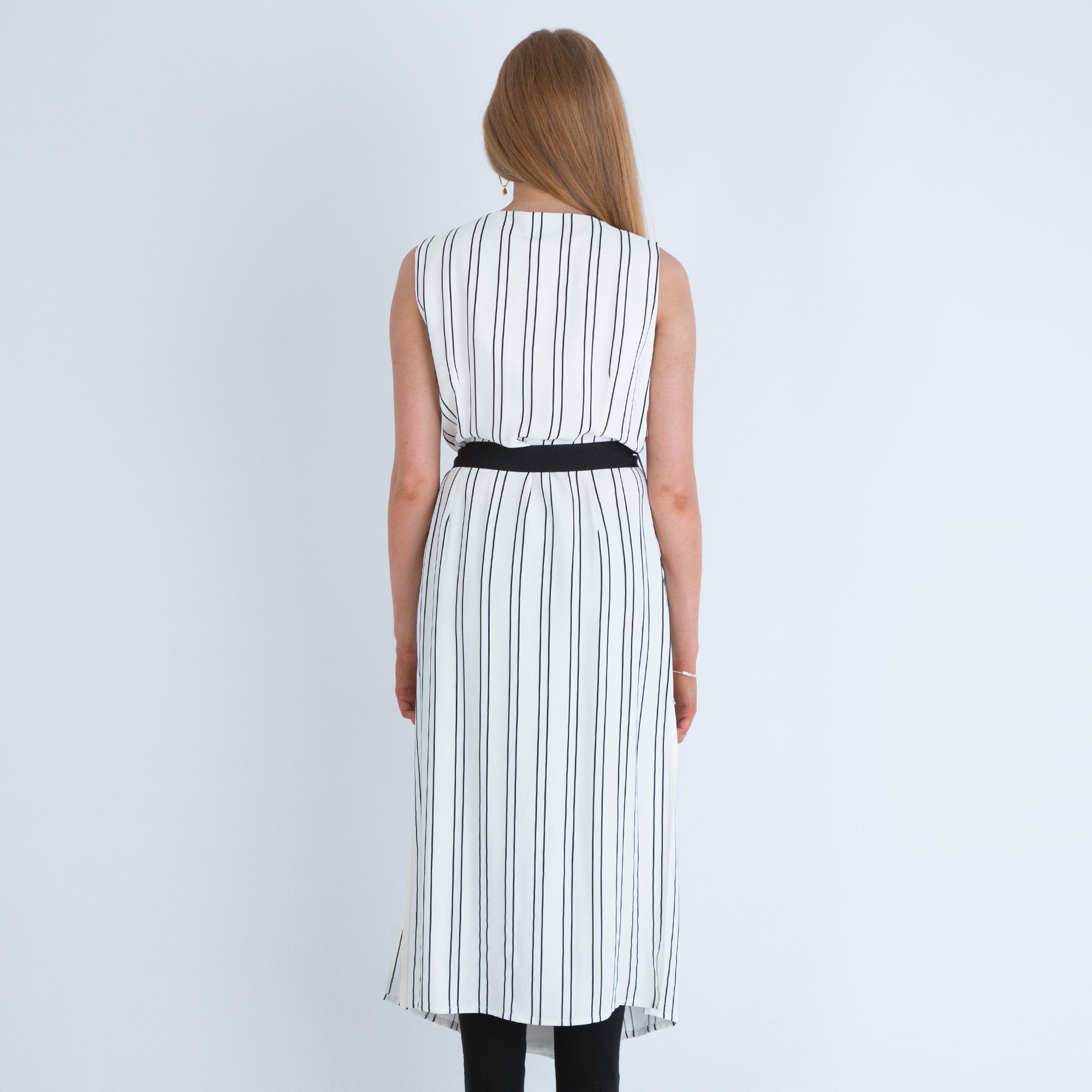 Camelot Sleeveless Stripe Maxi Tunic With Belt White/Black
